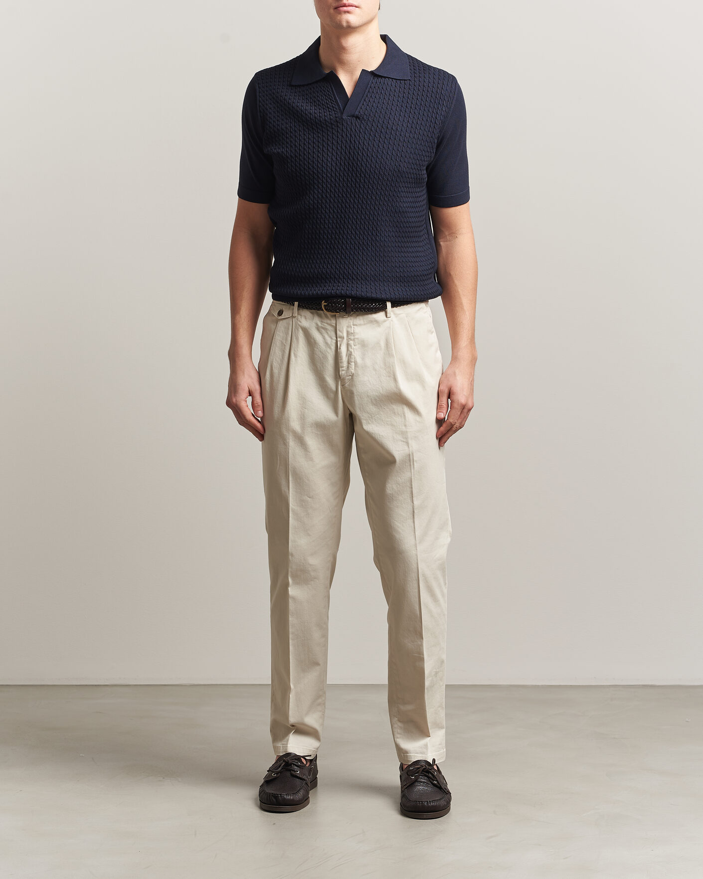 Hombres | Polos | Oscar Jacobson | Alf Structured Cotton Polo Navy