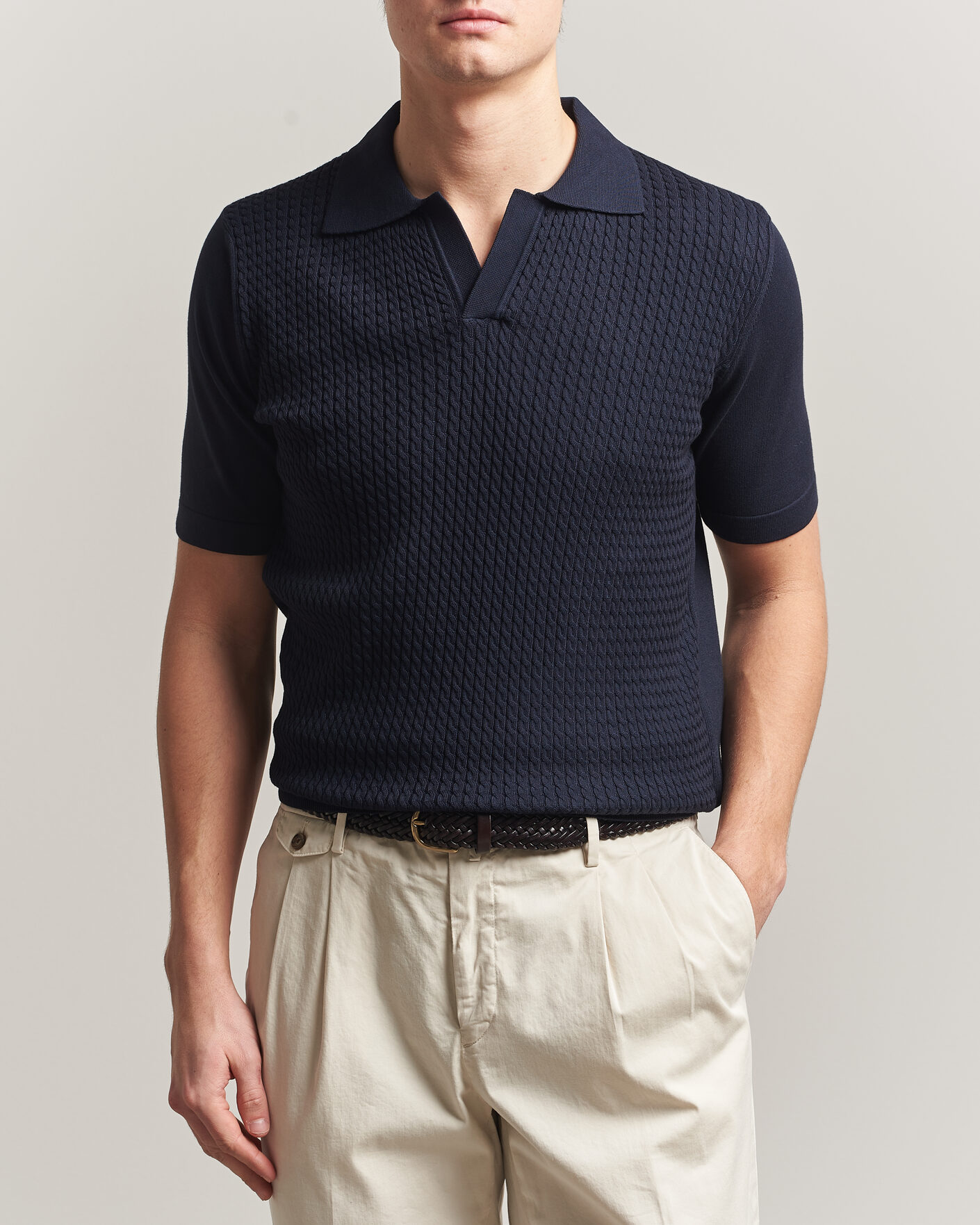 Hombres | Polos | Oscar Jacobson | Alf Structured Cotton Polo Navy