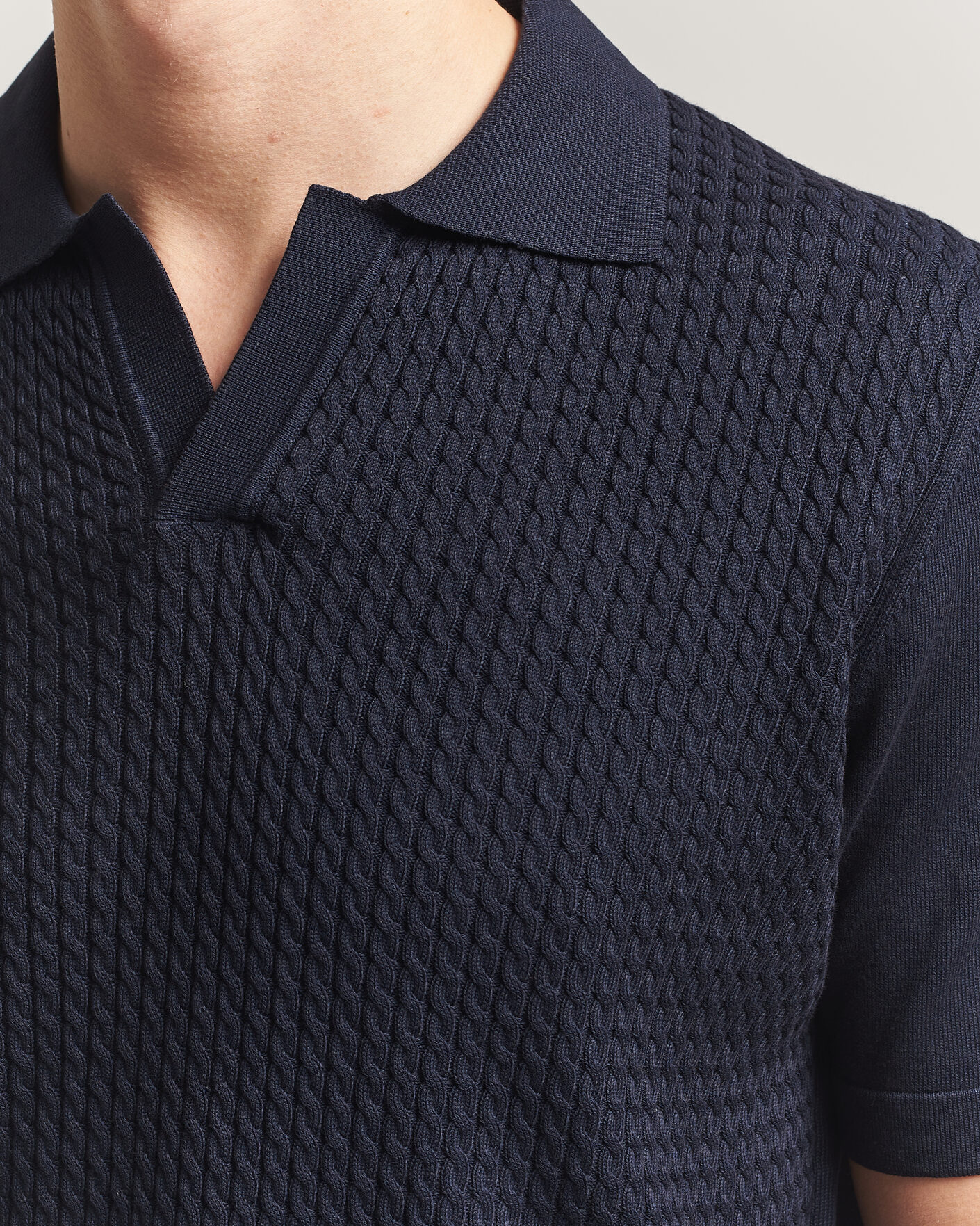Hombres | Polos | Oscar Jacobson | Alf Structured Cotton Polo Navy
