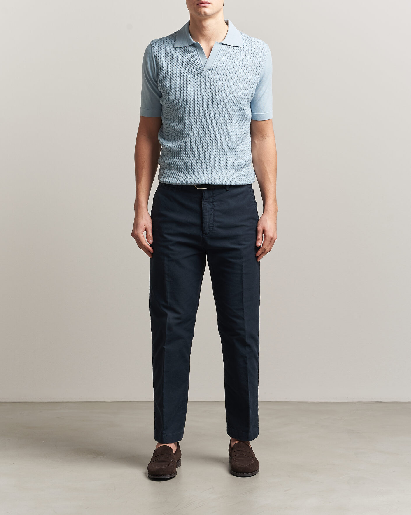 Hombres | Polos | Oscar Jacobson | Alf Structured Cotton Polo Light Blue