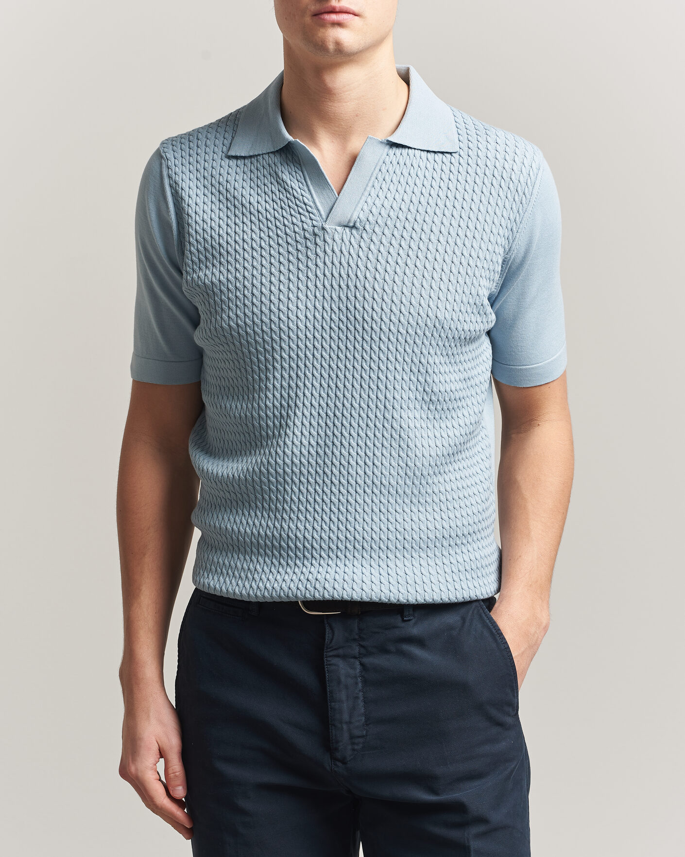 Hombres | Polos | Oscar Jacobson | Alf Structured Cotton Polo Light Blue