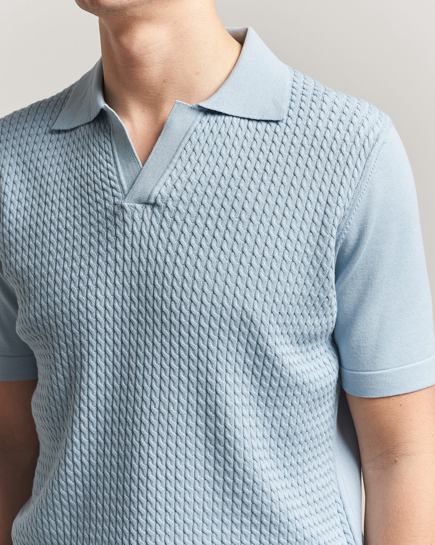Hombres | Polos | Oscar Jacobson | Alf Structured Cotton Polo Light Blue
