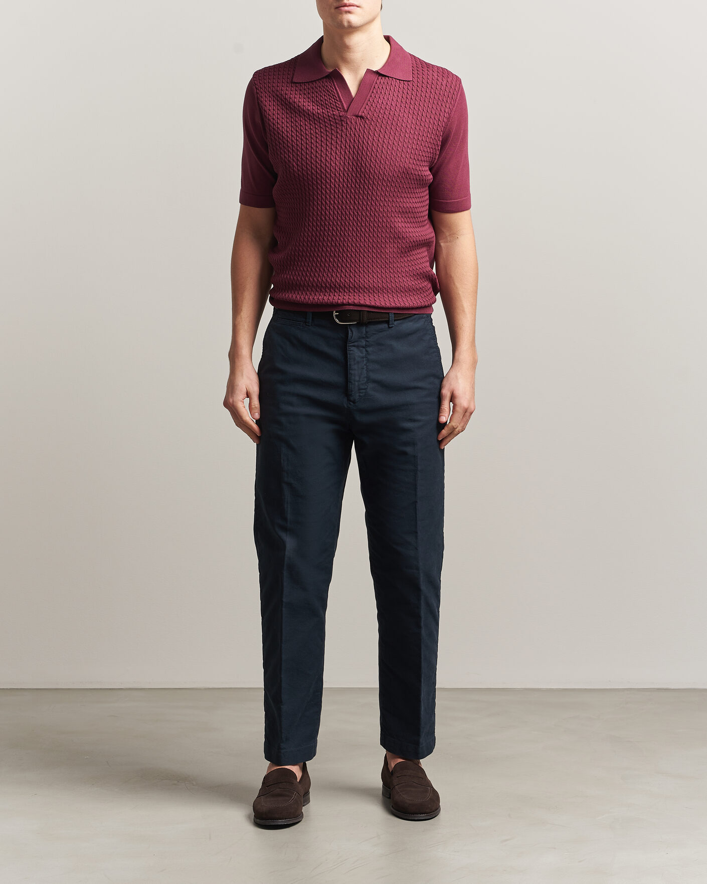 Hombres | Polos | Oscar Jacobson | Alf Structured Cotton Polo Wine Red