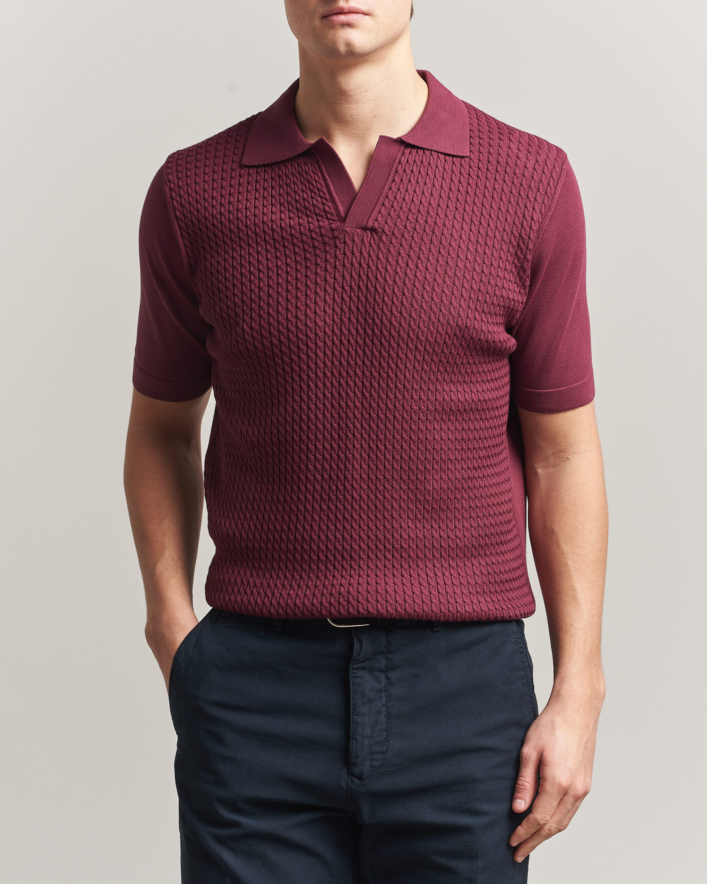 Hombres | Polos | Oscar Jacobson | Alf Structured Cotton Polo Wine Red