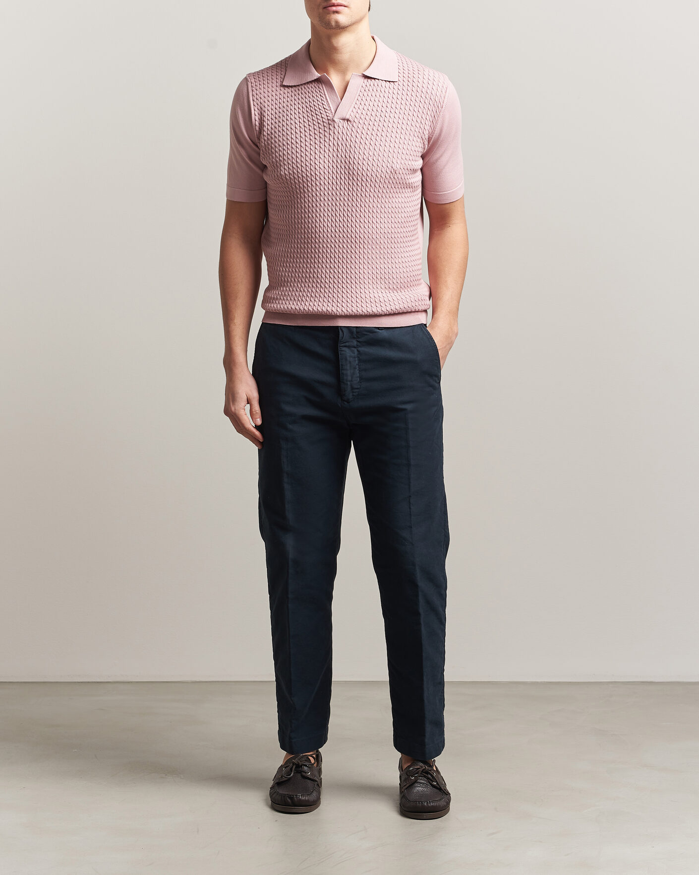 Hombres | Polos | Oscar Jacobson | Alf Structured Cotton Polo Pink