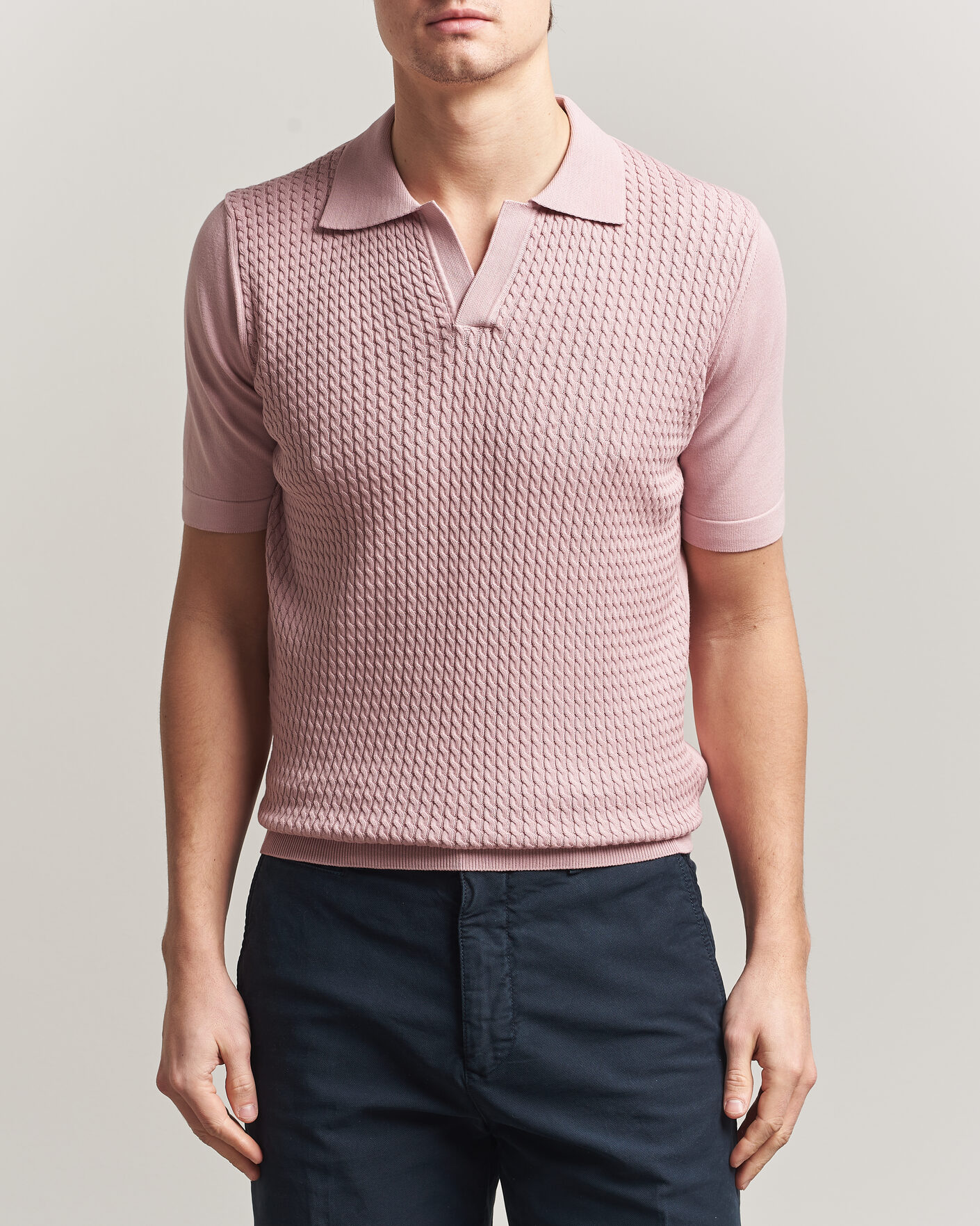 Hombres | Polos | Oscar Jacobson | Alf Structured Cotton Polo Pink