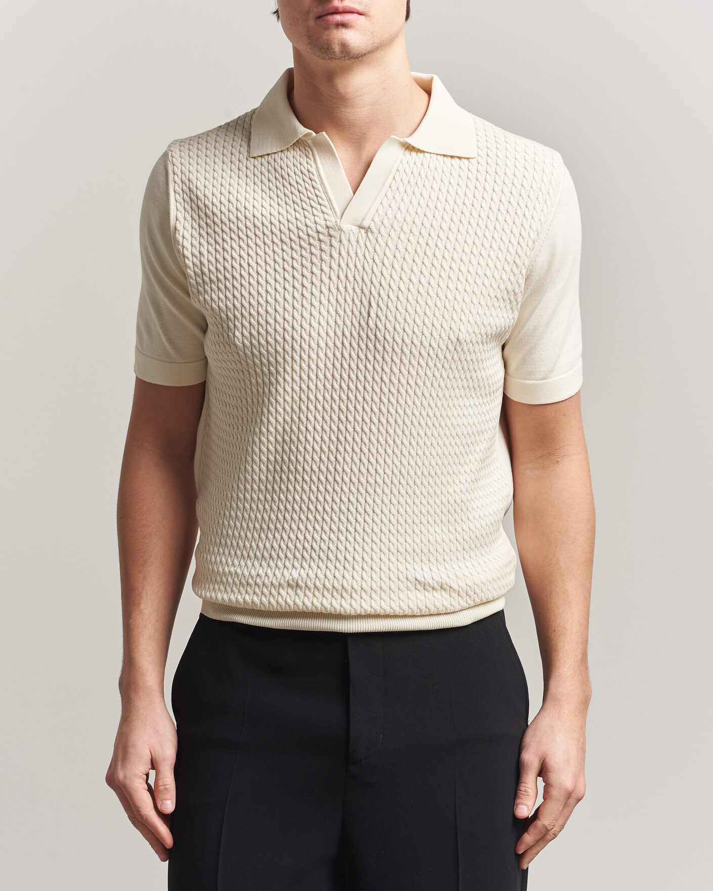 Hombres | Polos | Oscar Jacobson | Alf Structured Cotton Polo Off White