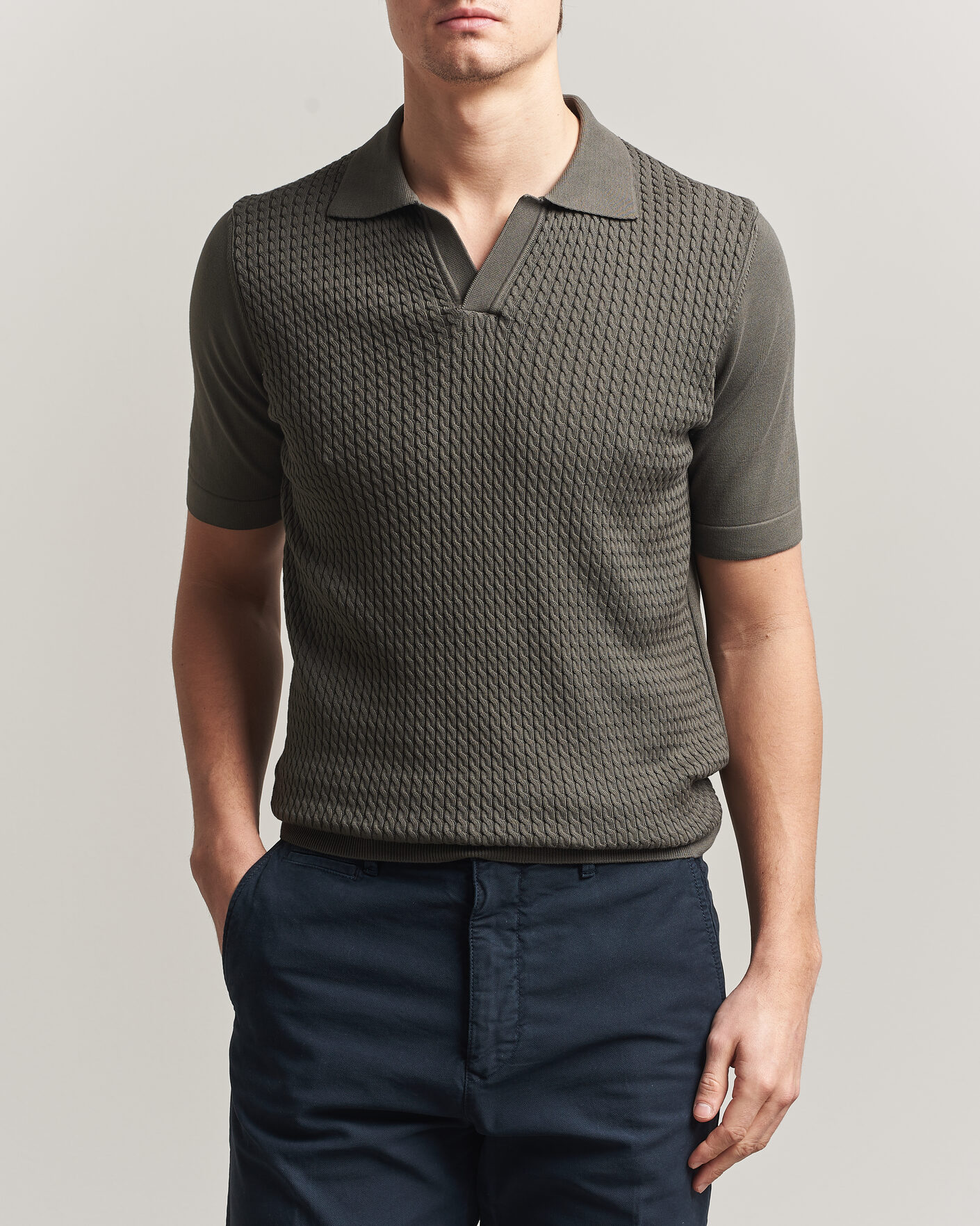 Hombres | Polos | Oscar Jacobson | Alf Structured Cotton Polo Green