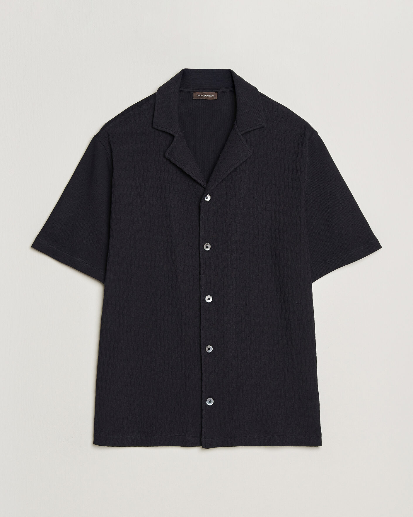 Hombres | Camisas | Oscar Jacobson | Kirk Knitted Short Sleeve Shirt Navy