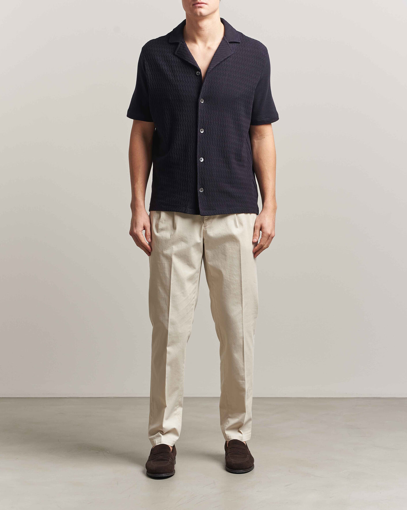 Hombres | Camisas | Oscar Jacobson | Kirk Knitted Short Sleeve Shirt Navy