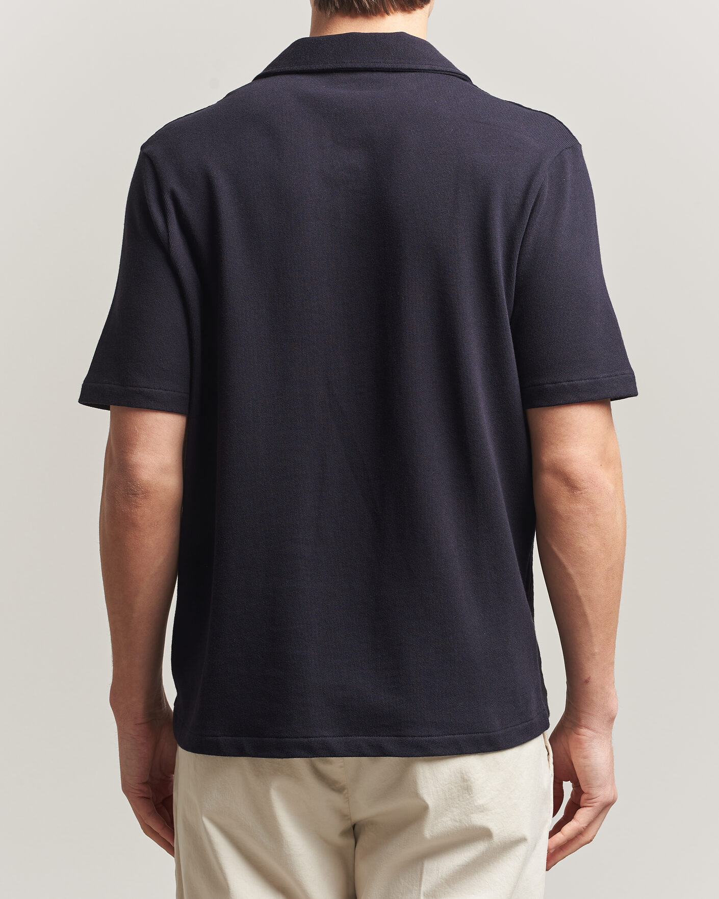 Hombres | Camisas | Oscar Jacobson | Kirk Knitted Short Sleeve Shirt Navy