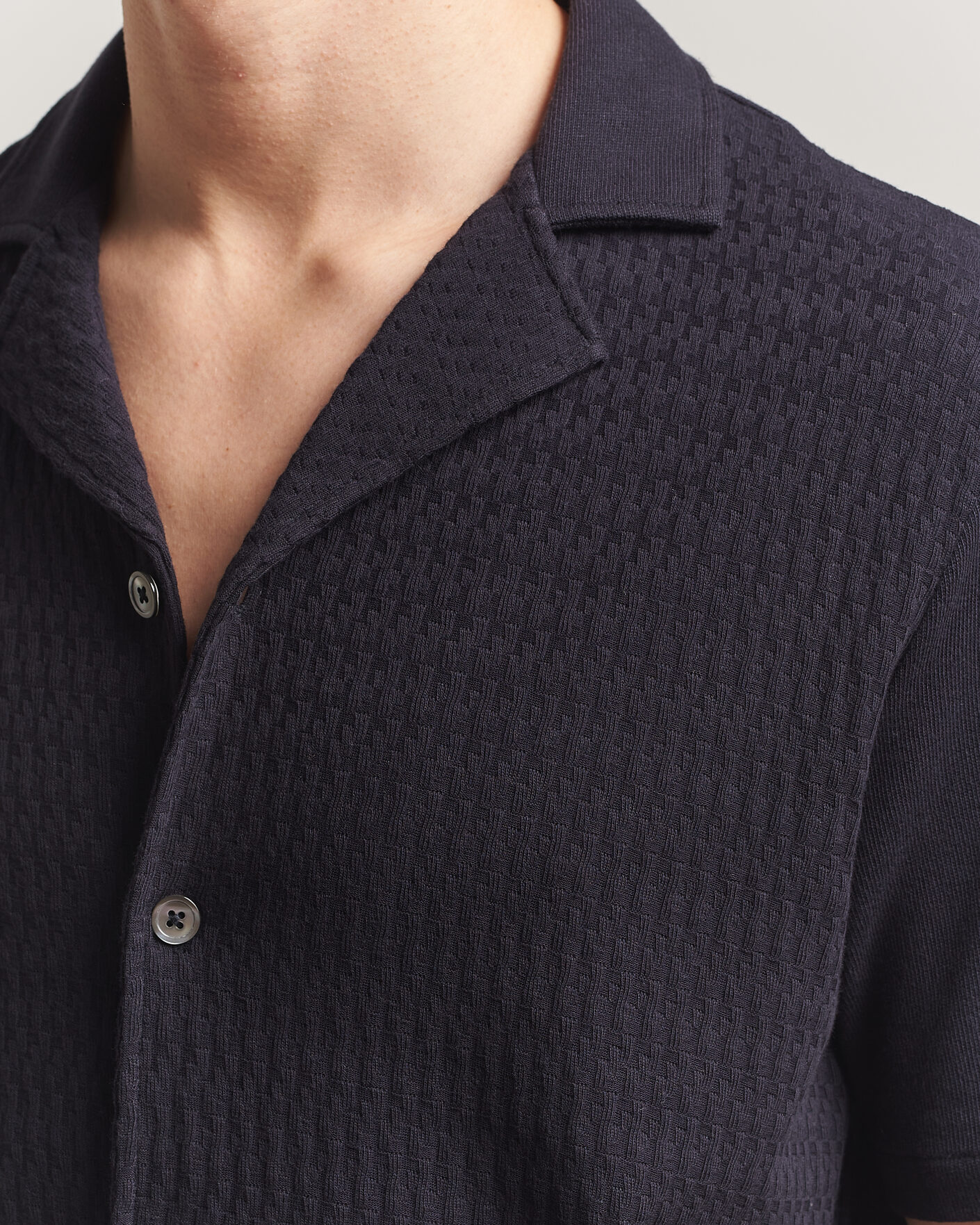 Hombres | Camisas | Oscar Jacobson | Kirk Knitted Short Sleeve Shirt Navy