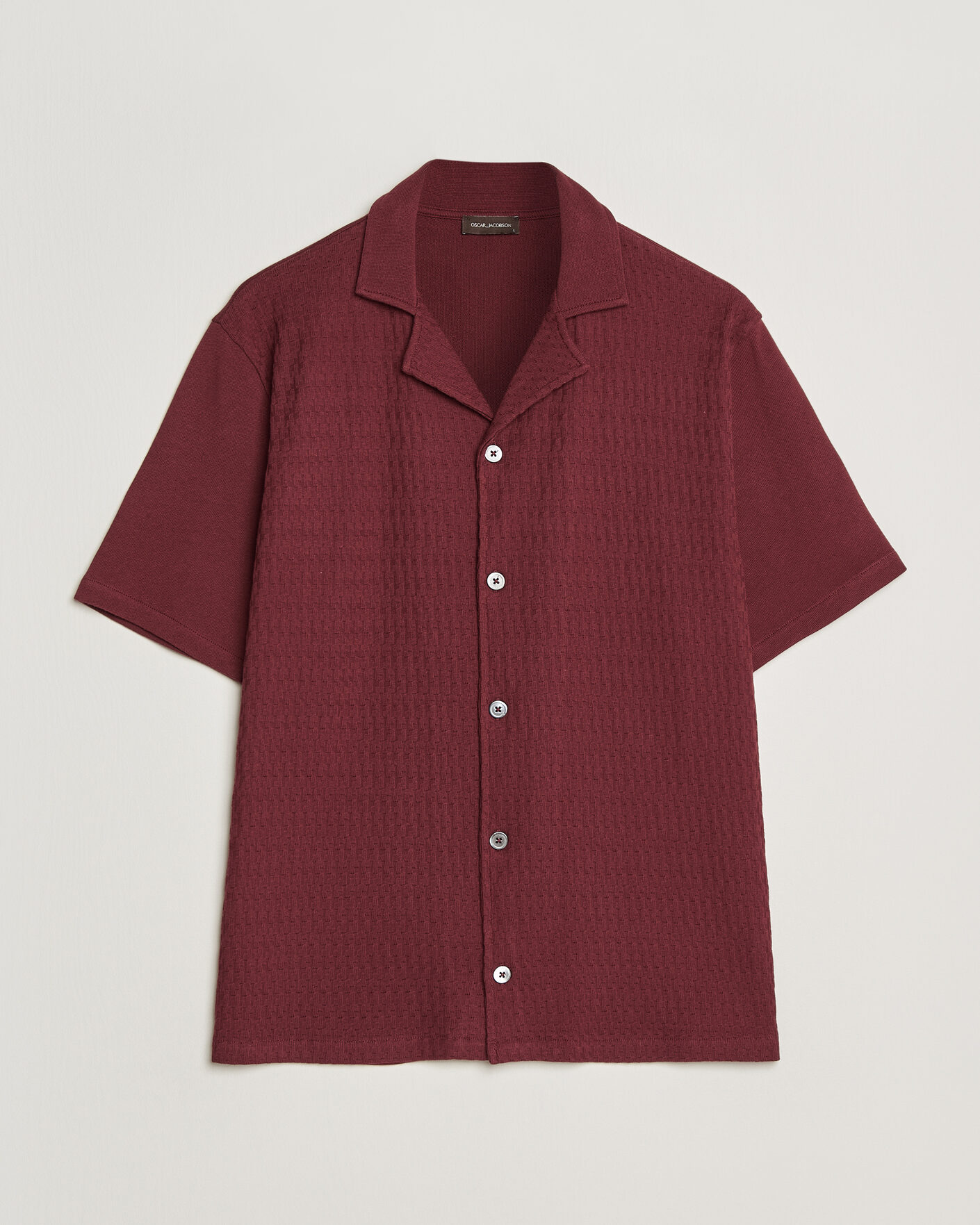 Hombres | Camisas | Oscar Jacobson | Kirk Knitted Short Sleeve Shirt Wine Red