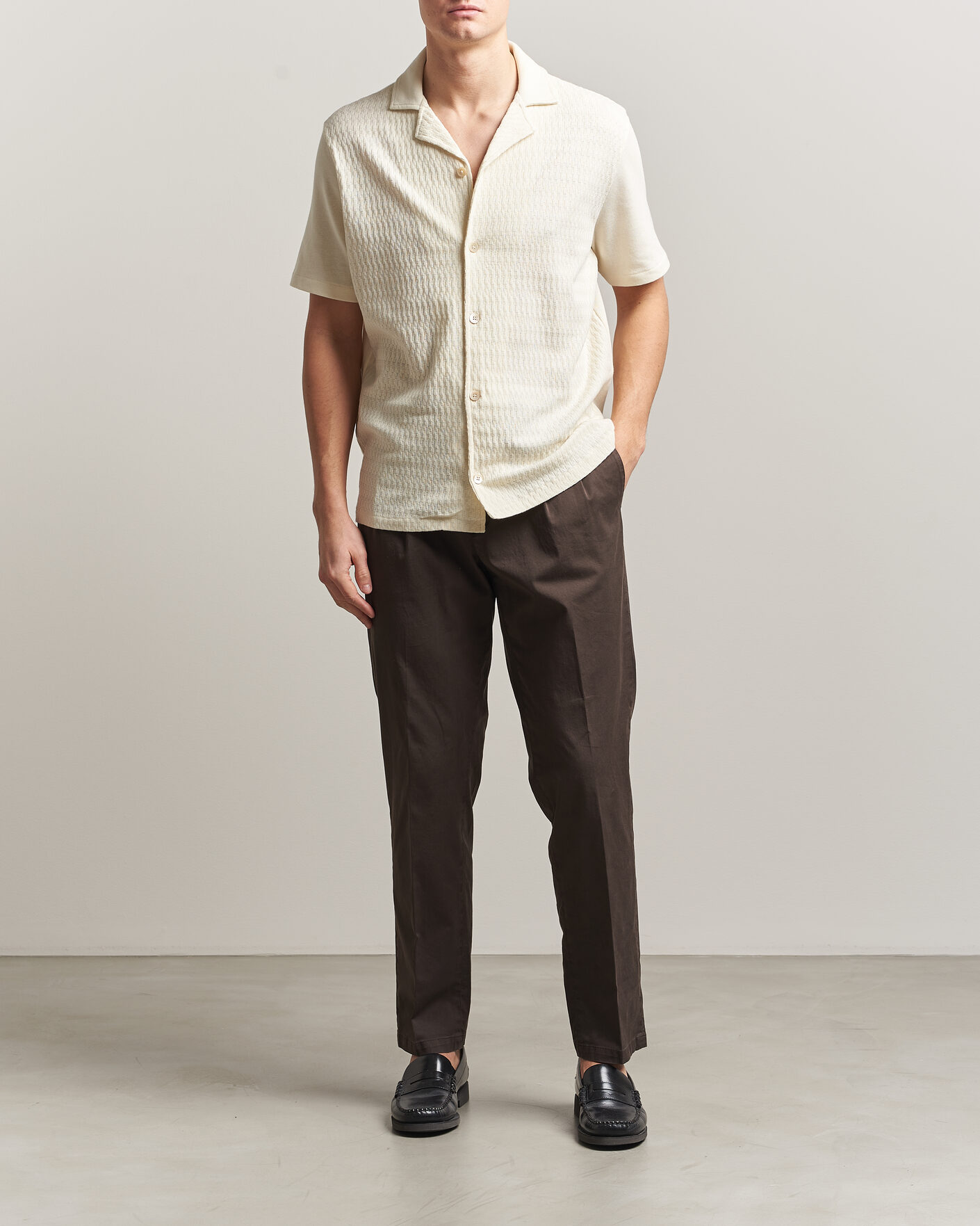 Hombres | Camisas | Oscar Jacobson | Kirk Knitted Short Sleeve Shirt Off White
