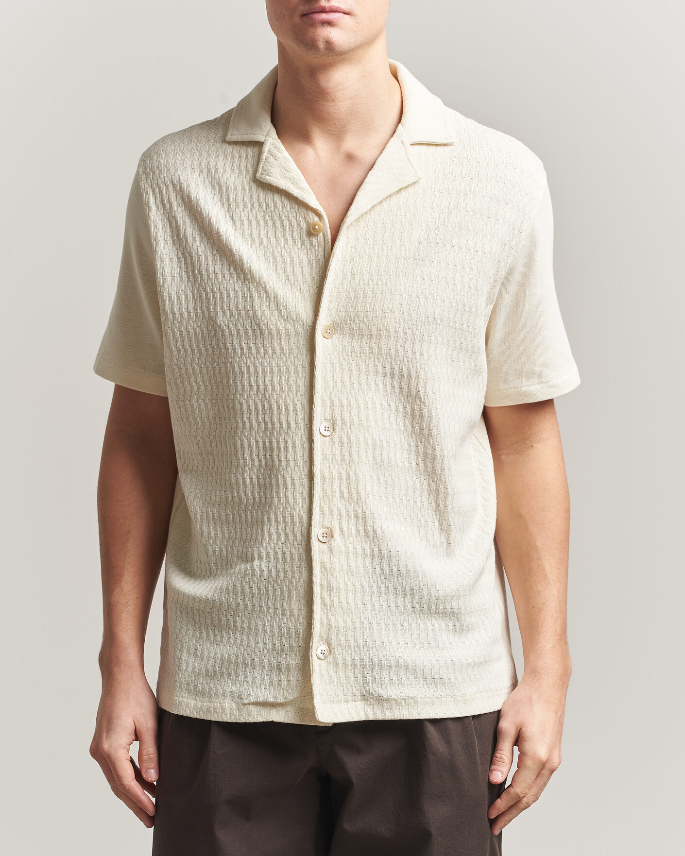 Hombres | Camisas | Oscar Jacobson | Kirk Knitted Short Sleeve Shirt Off White