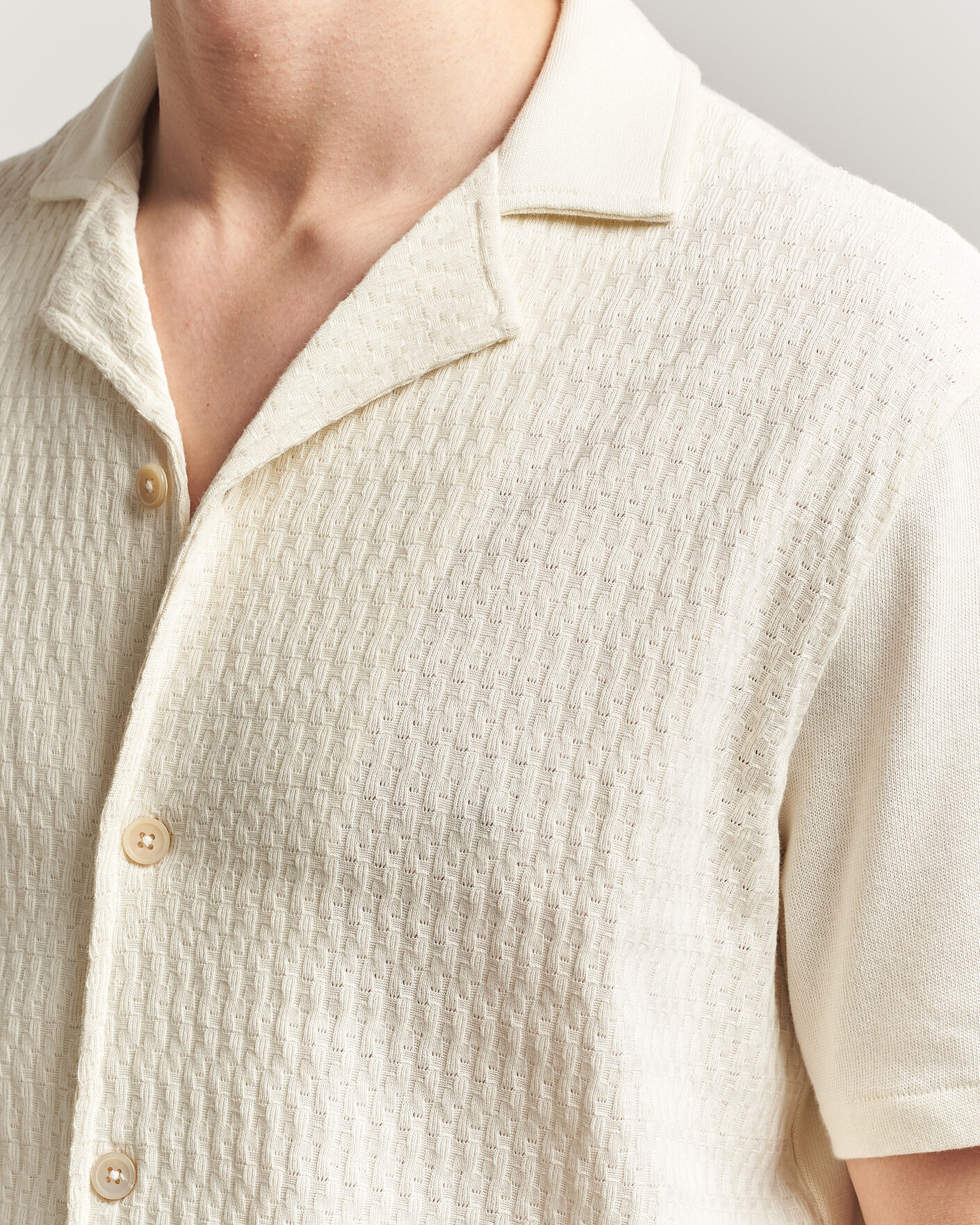 Hombres | Camisas | Oscar Jacobson | Kirk Knitted Short Sleeve Shirt Off White