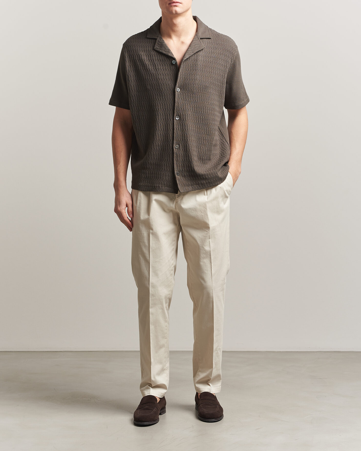 Hombres | Camisas | Oscar Jacobson | Kirk Knitted Short Sleeve Shirt Green