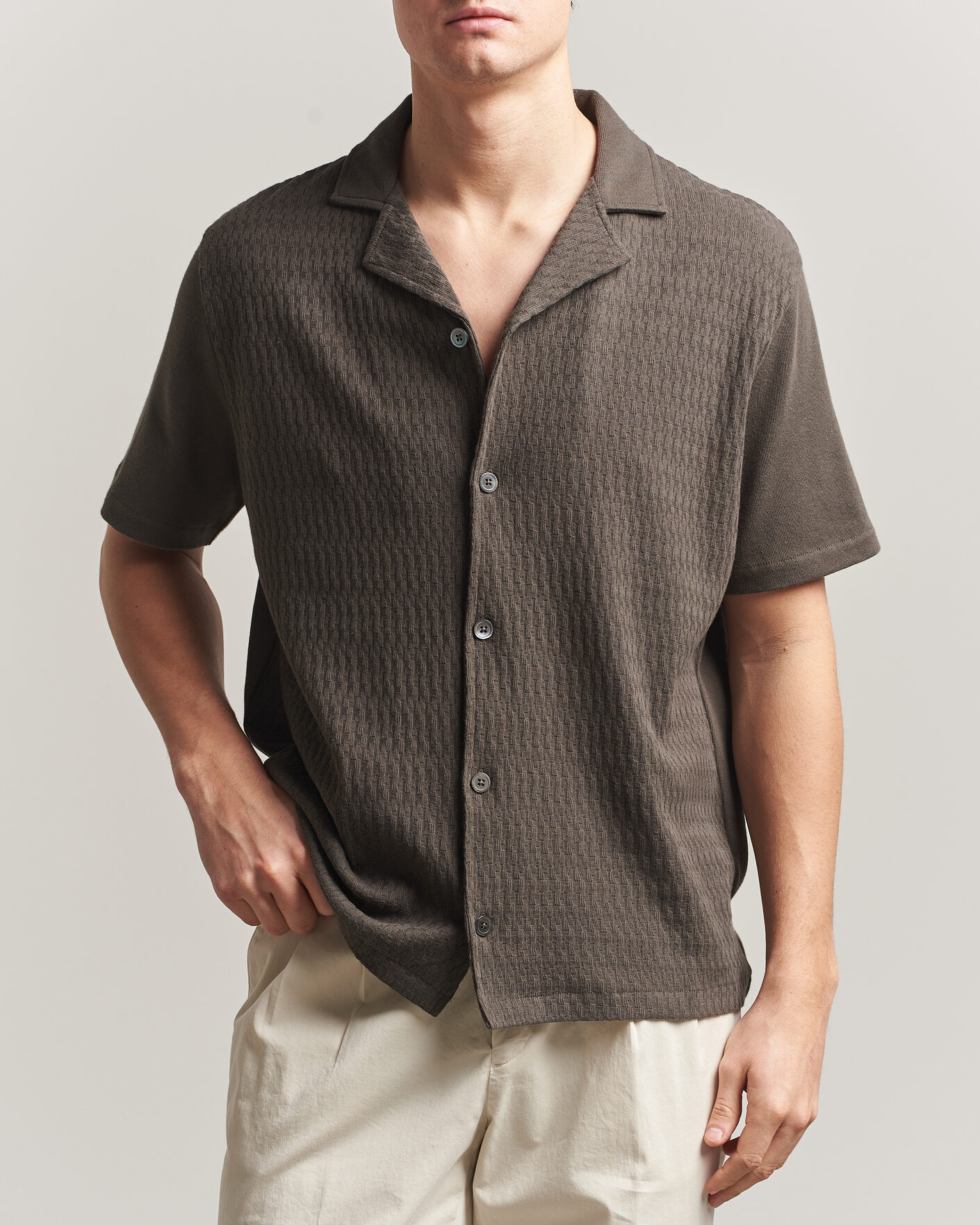 Hombres | Camisas | Oscar Jacobson | Kirk Knitted Short Sleeve Shirt Green