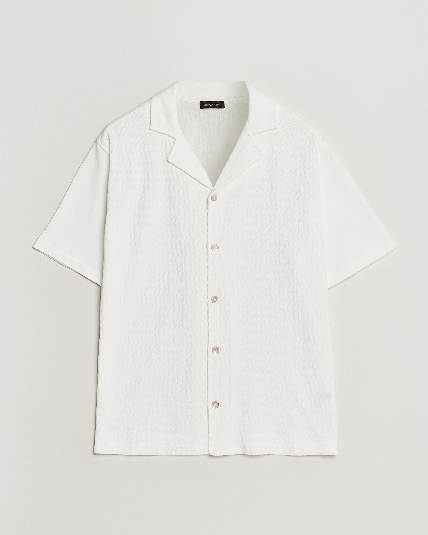 Hombres | Camisas | Oscar Jacobson | Kirk Knitted Short Sleeve Shirt Snow White