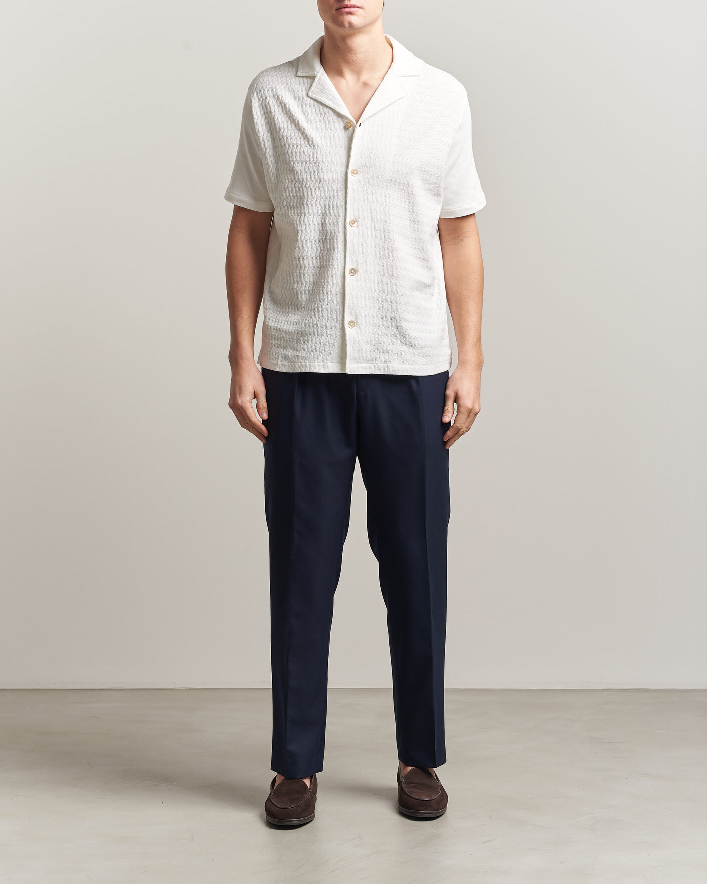 Hombres | Camisas | Oscar Jacobson | Kirk Knitted Short Sleeve Shirt Snow White