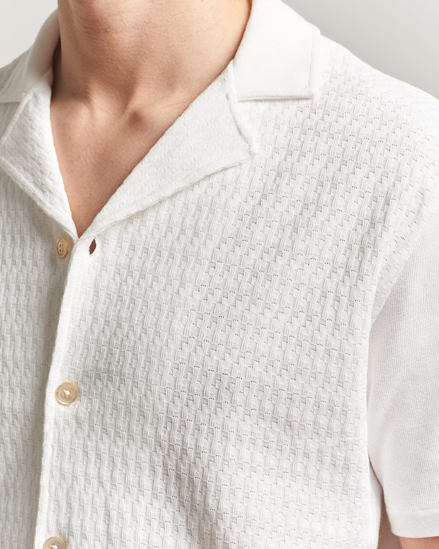 Hombres | Camisas | Oscar Jacobson | Kirk Knitted Short Sleeve Shirt Snow White