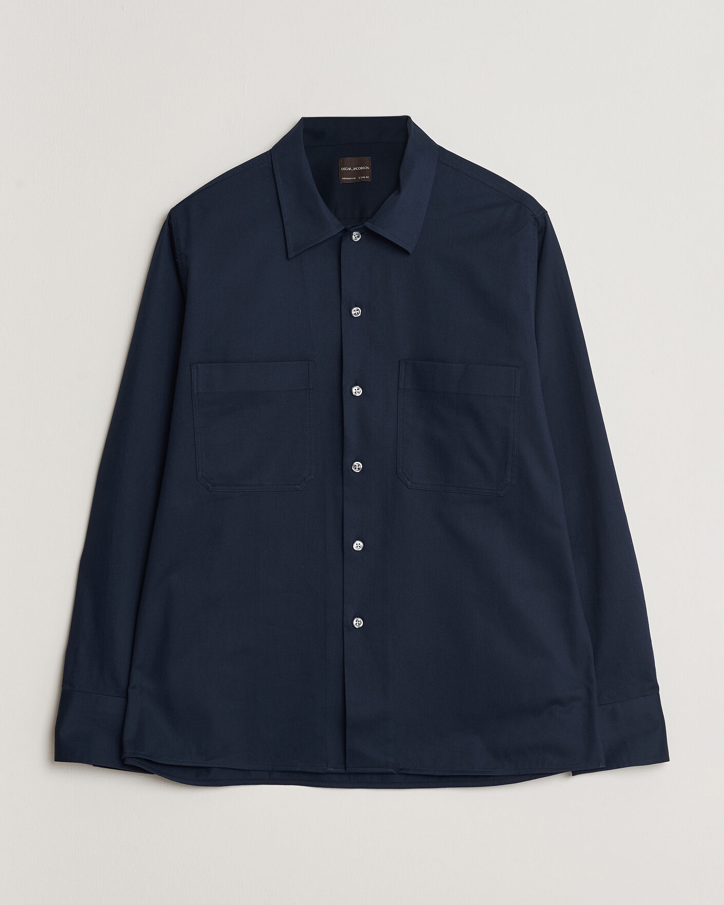 Hombres | Camisas | Oscar Jacobson | Straight Fit Bowling Collar Cotton Shirt Navy