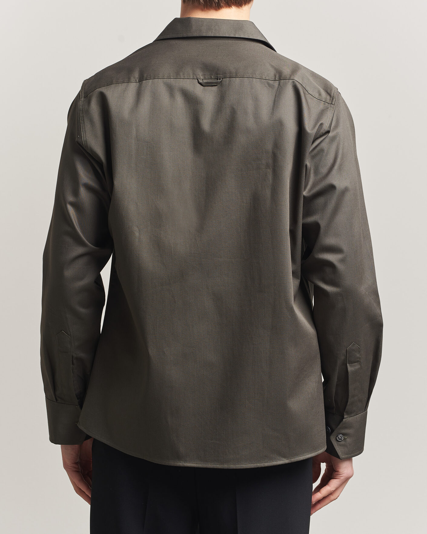 Hombres | Camisas | Oscar Jacobson | Straight Fit Bowling Collar Cotton Shirt Olive