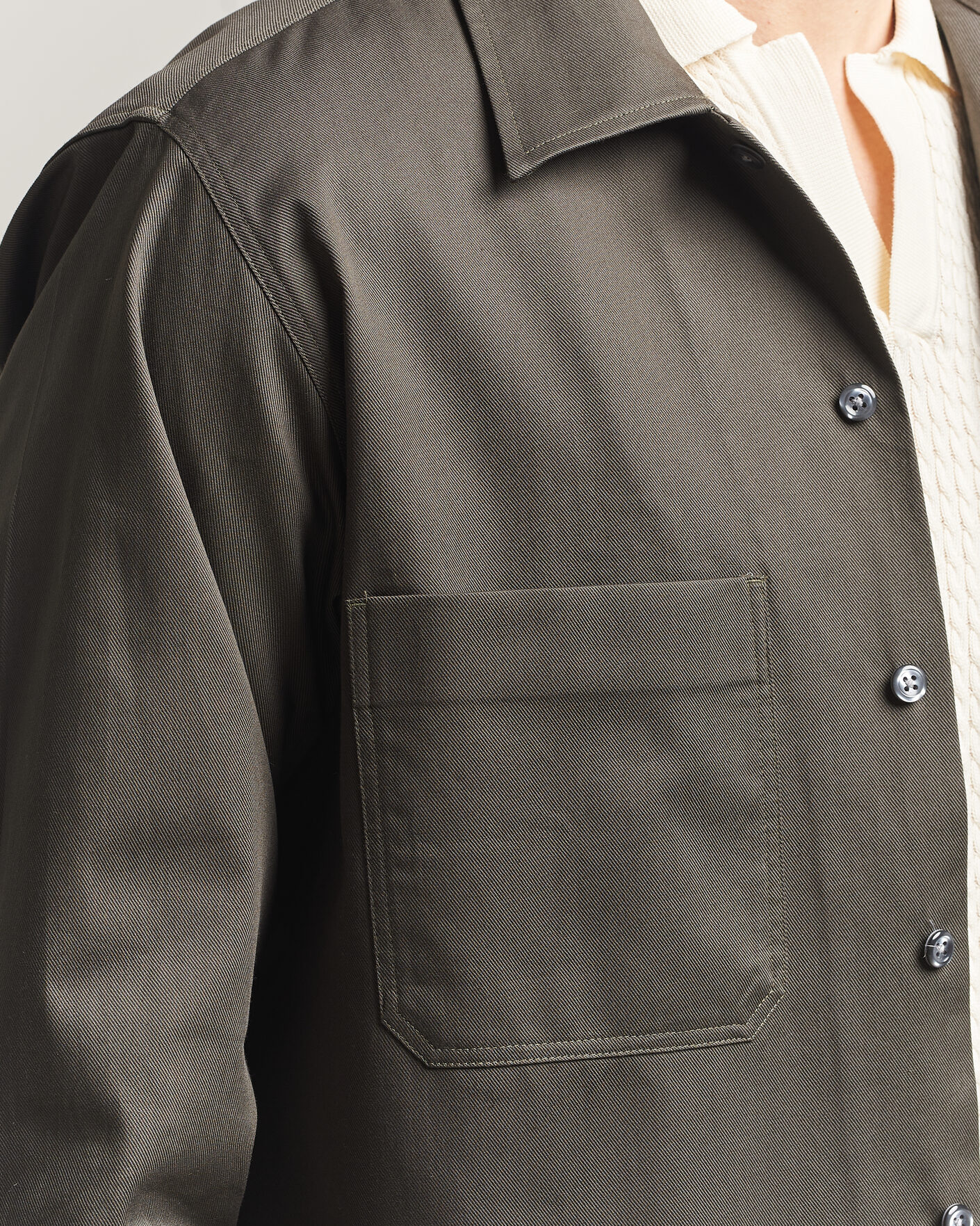 Hombres | Camisas | Oscar Jacobson | Straight Fit Bowling Collar Cotton Shirt Olive