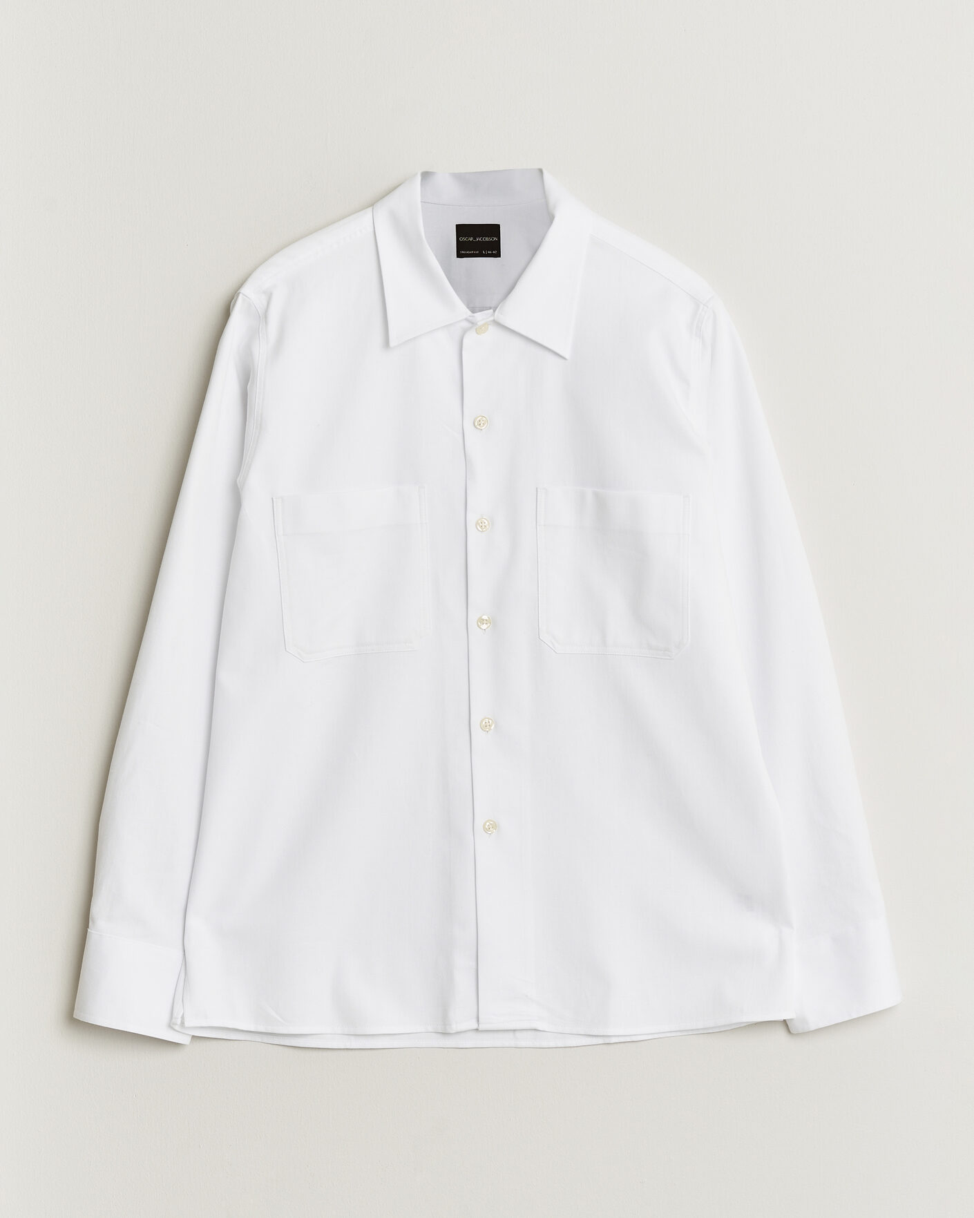 Hombres | Camisas | Oscar Jacobson | Straight Fit Bowling Collar Cotton Shirt White