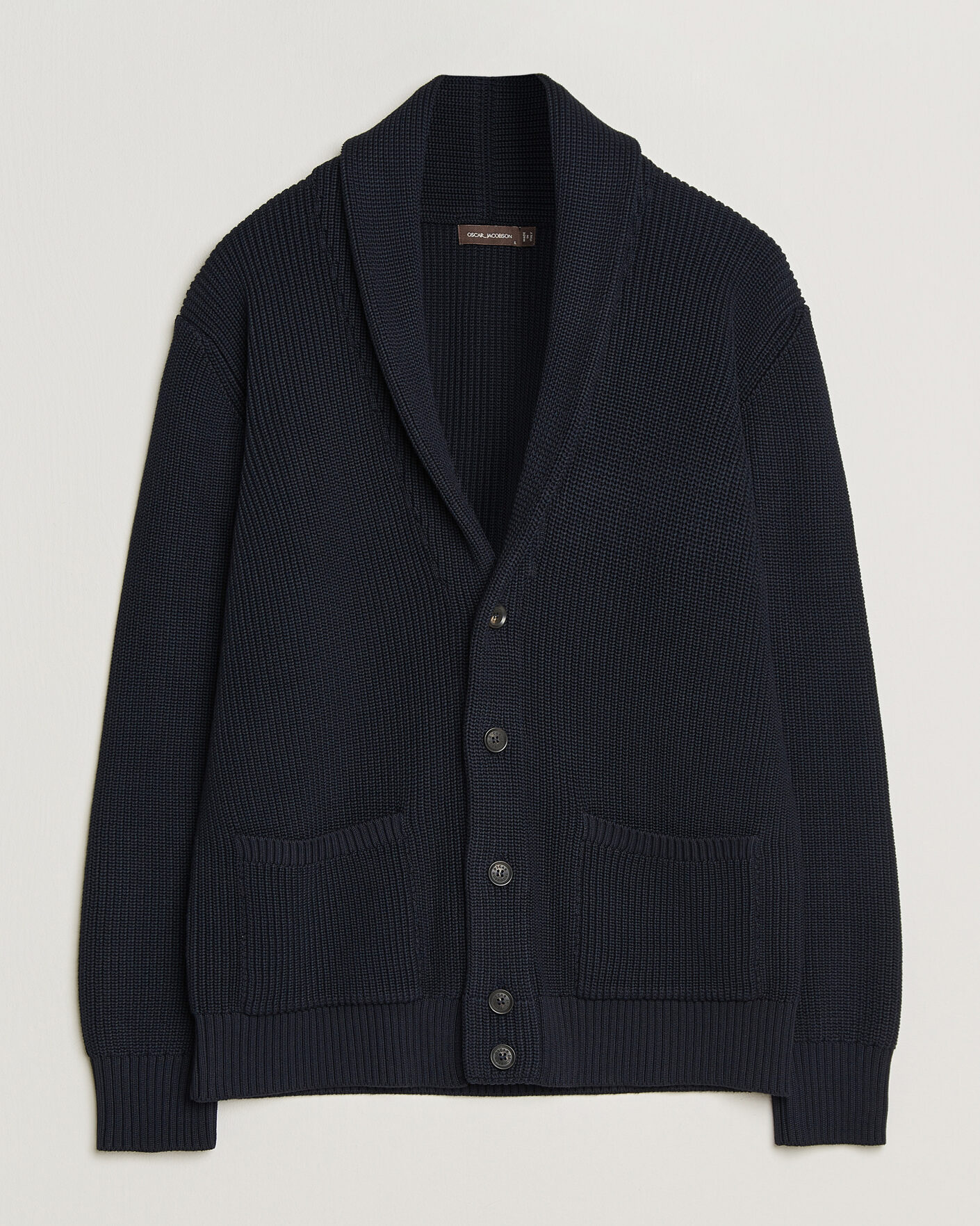 Hombres | Jerséis y prendas de punto | Oscar Jacobson | Roland Knitted Cotton Cardigan Navy