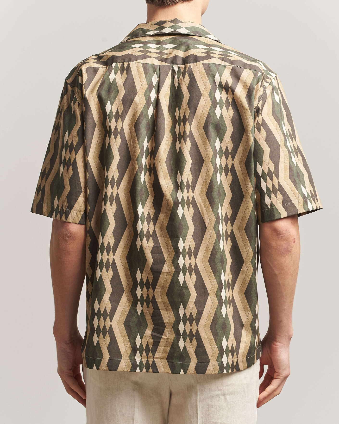 Hombres | Camisas | Oscar Jacobson | Reg Fit Cuban Printed Short Sleeve Shirt Olive
