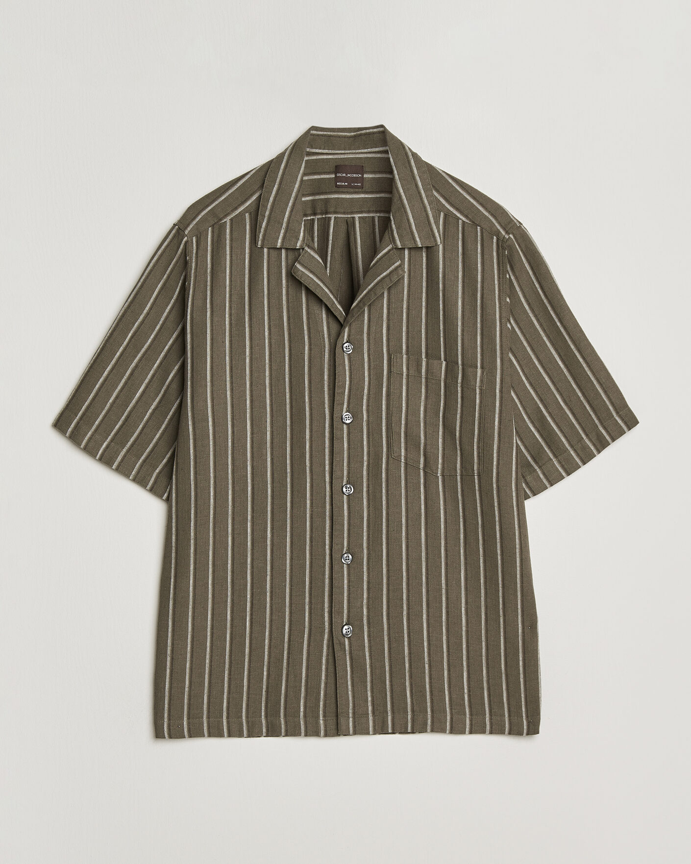 Hombres | Camisas | Oscar Jacobson | Reg Fit Cuban Herringbone Short Sleeve Shirt Green