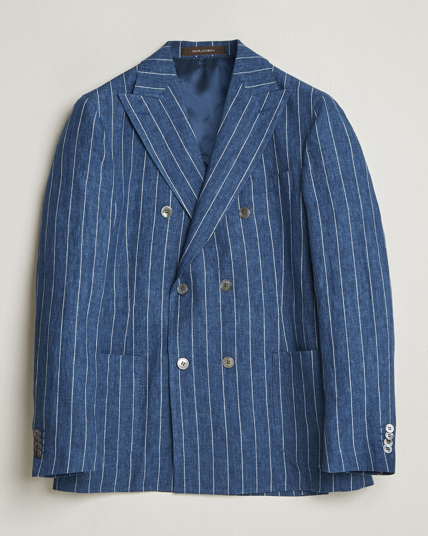 Hombres | Blazers | Oscar Jacobson | Farrys Patch Striped Linen Blazer Blue