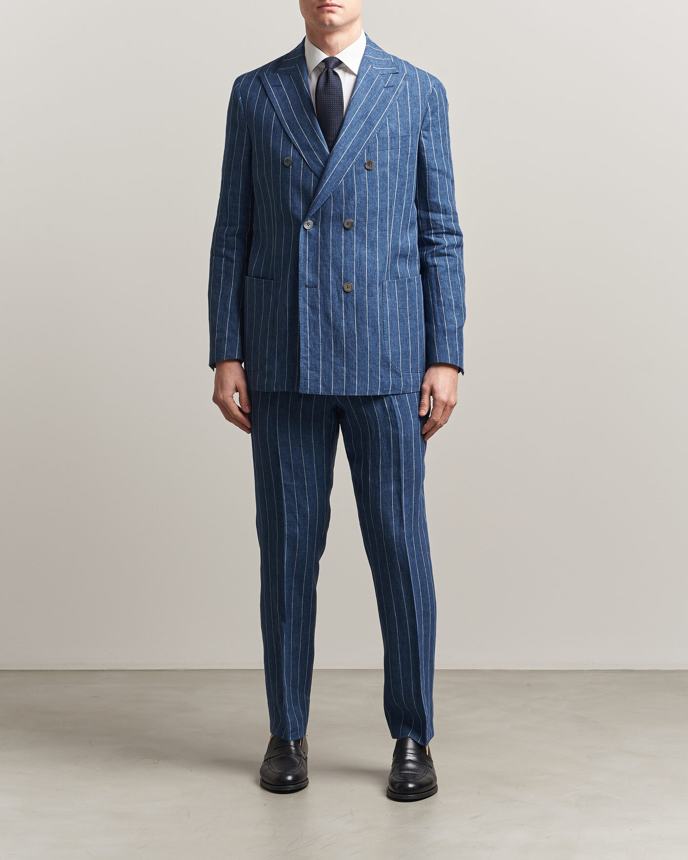 Hombres | Blazers | Oscar Jacobson | Farrys Patch Striped Linen Blazer Blue