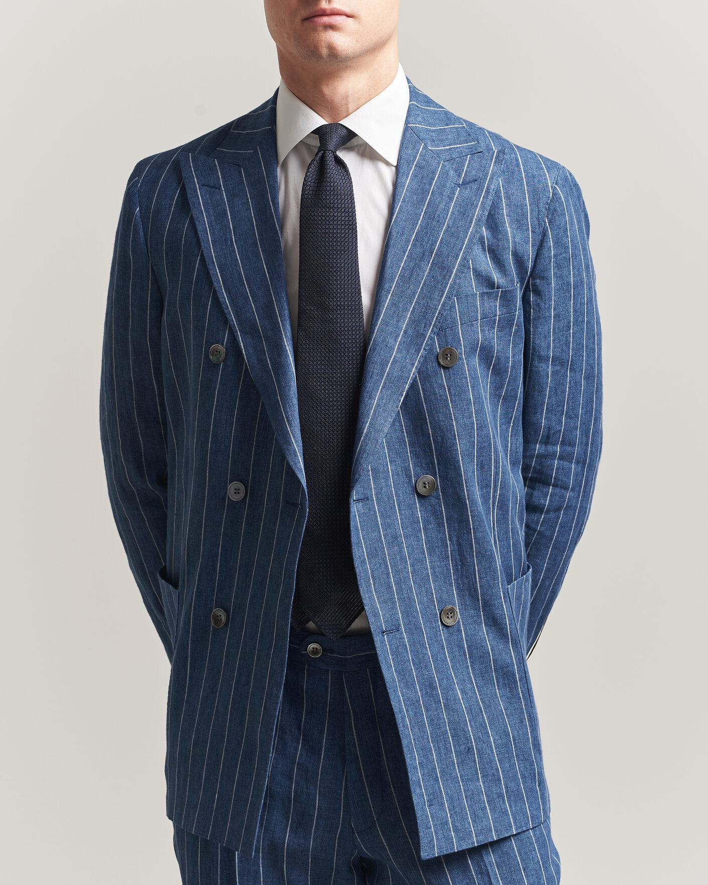 Hombres | Blazers | Oscar Jacobson | Farrys Patch Striped Linen Blazer Blue