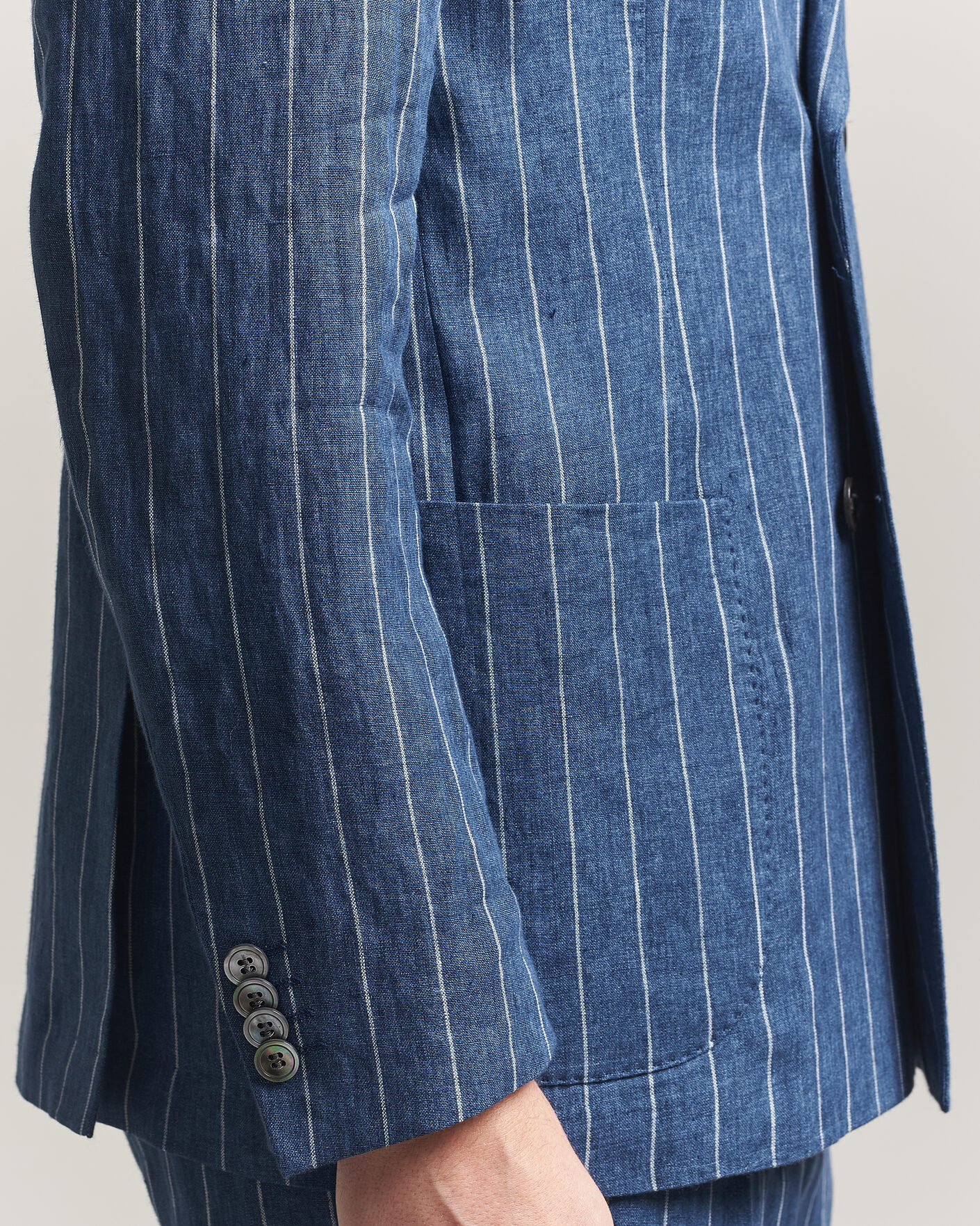 Hombres | Blazers | Oscar Jacobson | Farrys Patch Striped Linen Blazer Blue