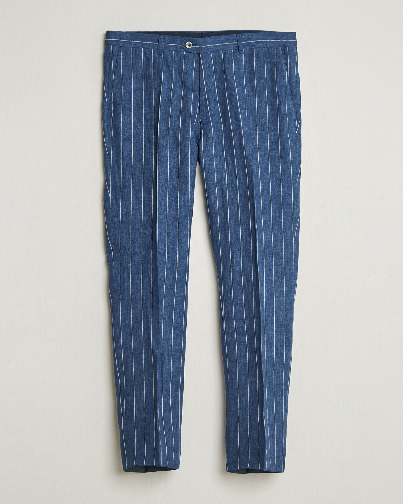 Hombres | Pantalones | Oscar Jacobson | Dandy Striped Linen Trousers Blue