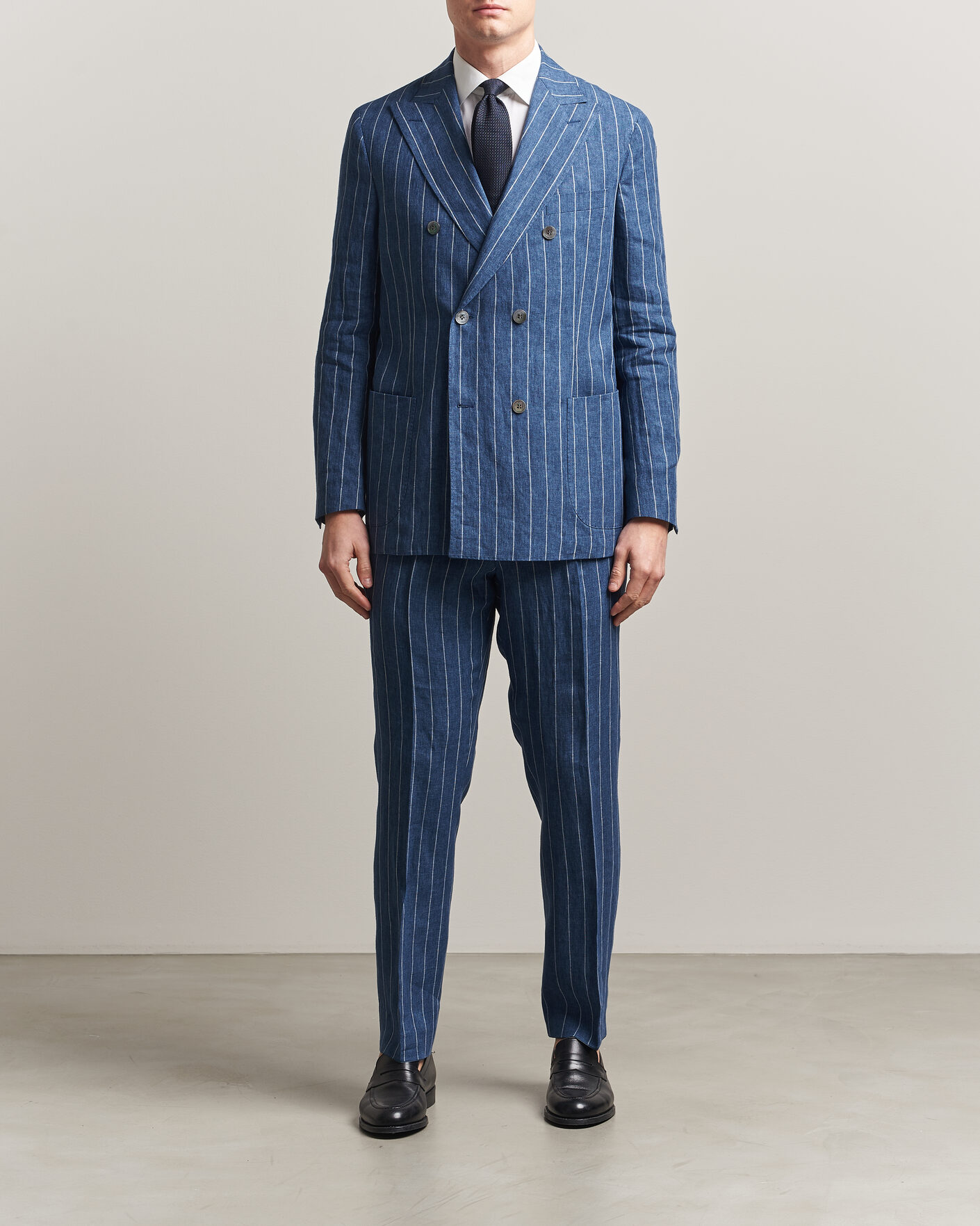 Hombres | Pantalones | Oscar Jacobson | Dandy Striped Linen Trousers Blue