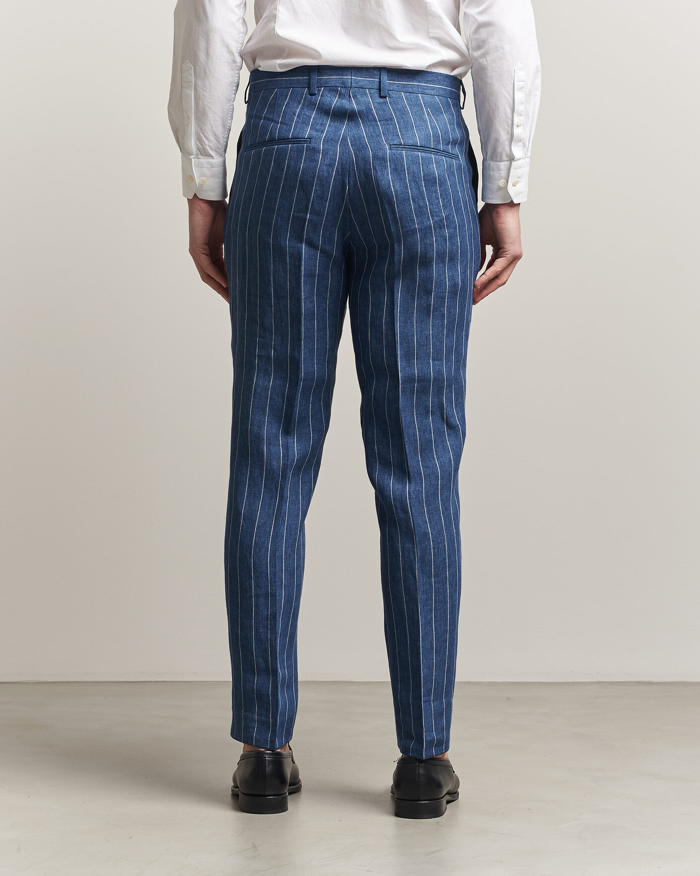 Hombres | Pantalones | Oscar Jacobson | Dandy Striped Linen Trousers Blue