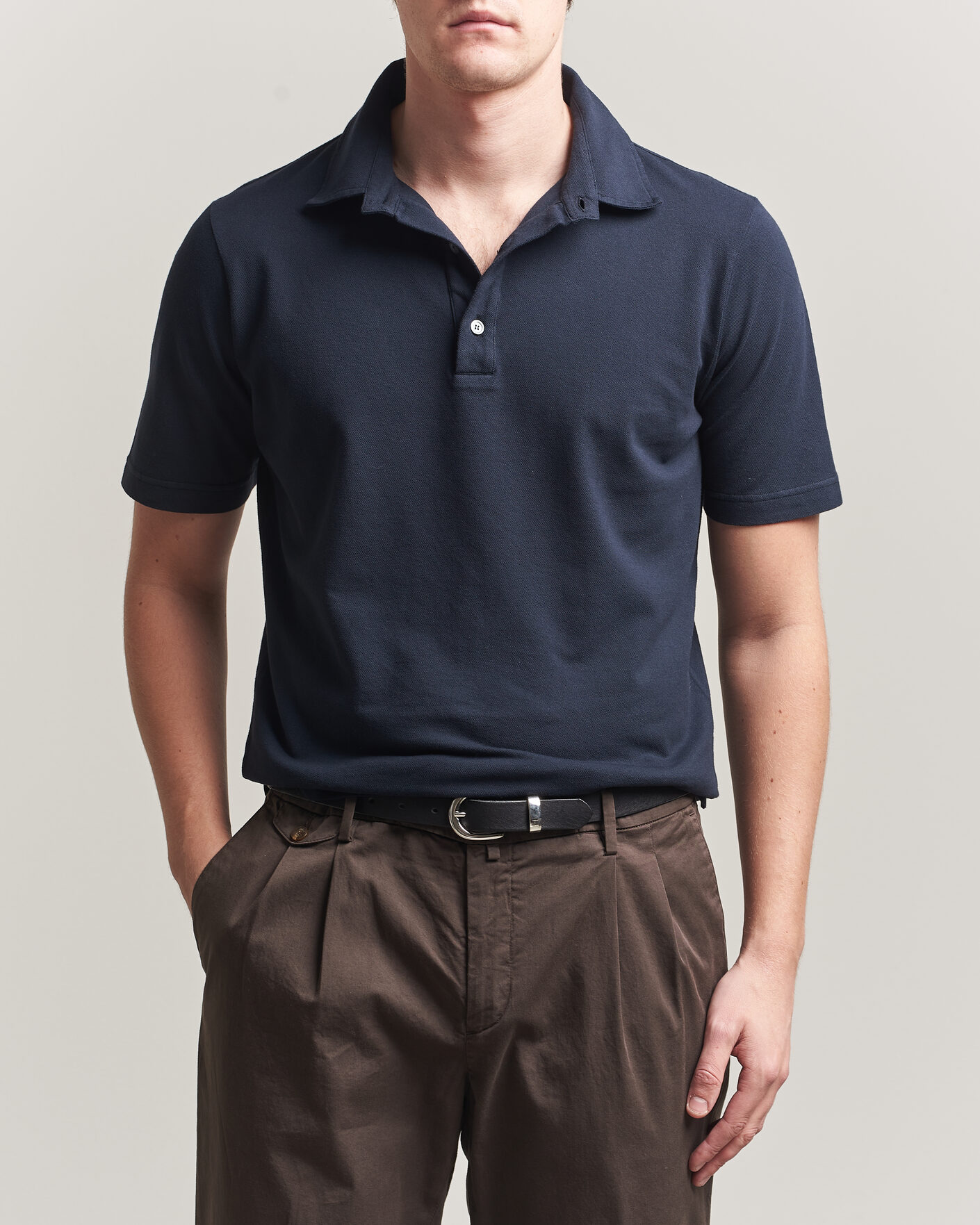 Hombres | Polos | Zanone | Soft Cotton Piquet Polo Navy