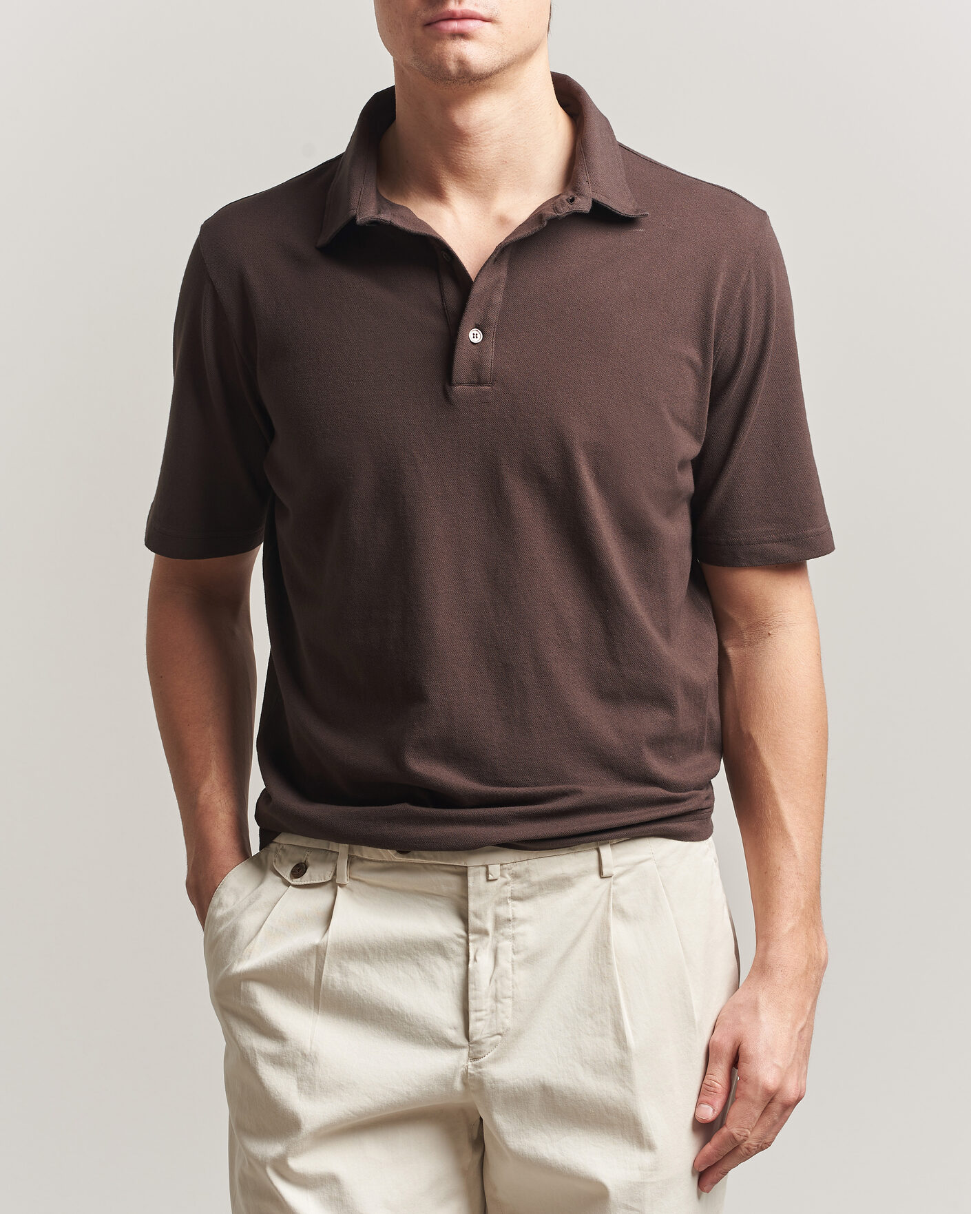 Hombres | Polos | Zanone | Soft Cotton Piquet Polo Chocolate