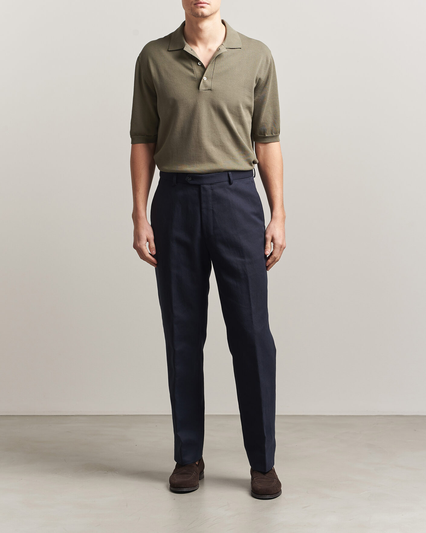 Hombres | Polos | Zanone | Knitted Cotton Polo Olive