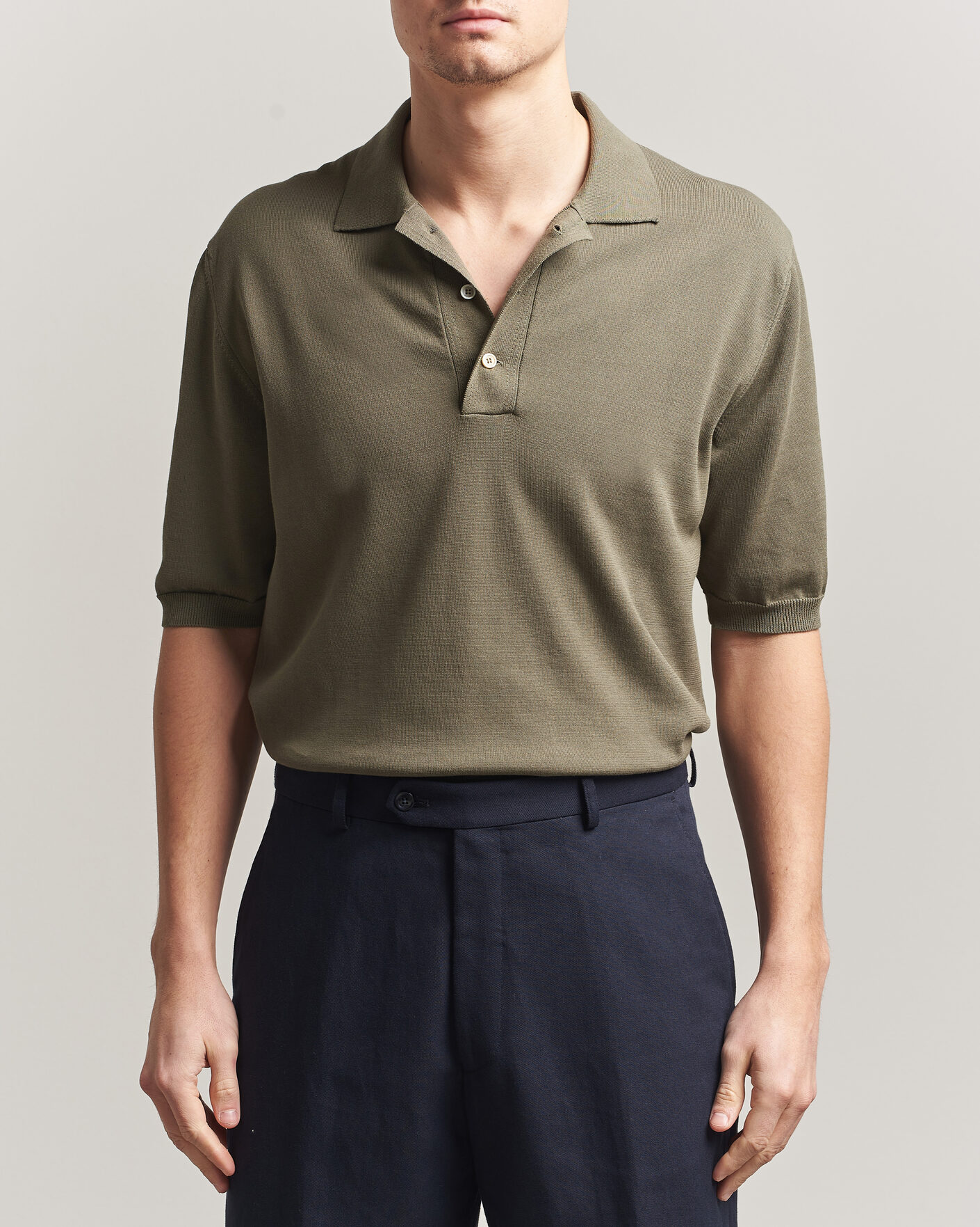 Hombres | Polos | Zanone | Knitted Cotton Polo Olive