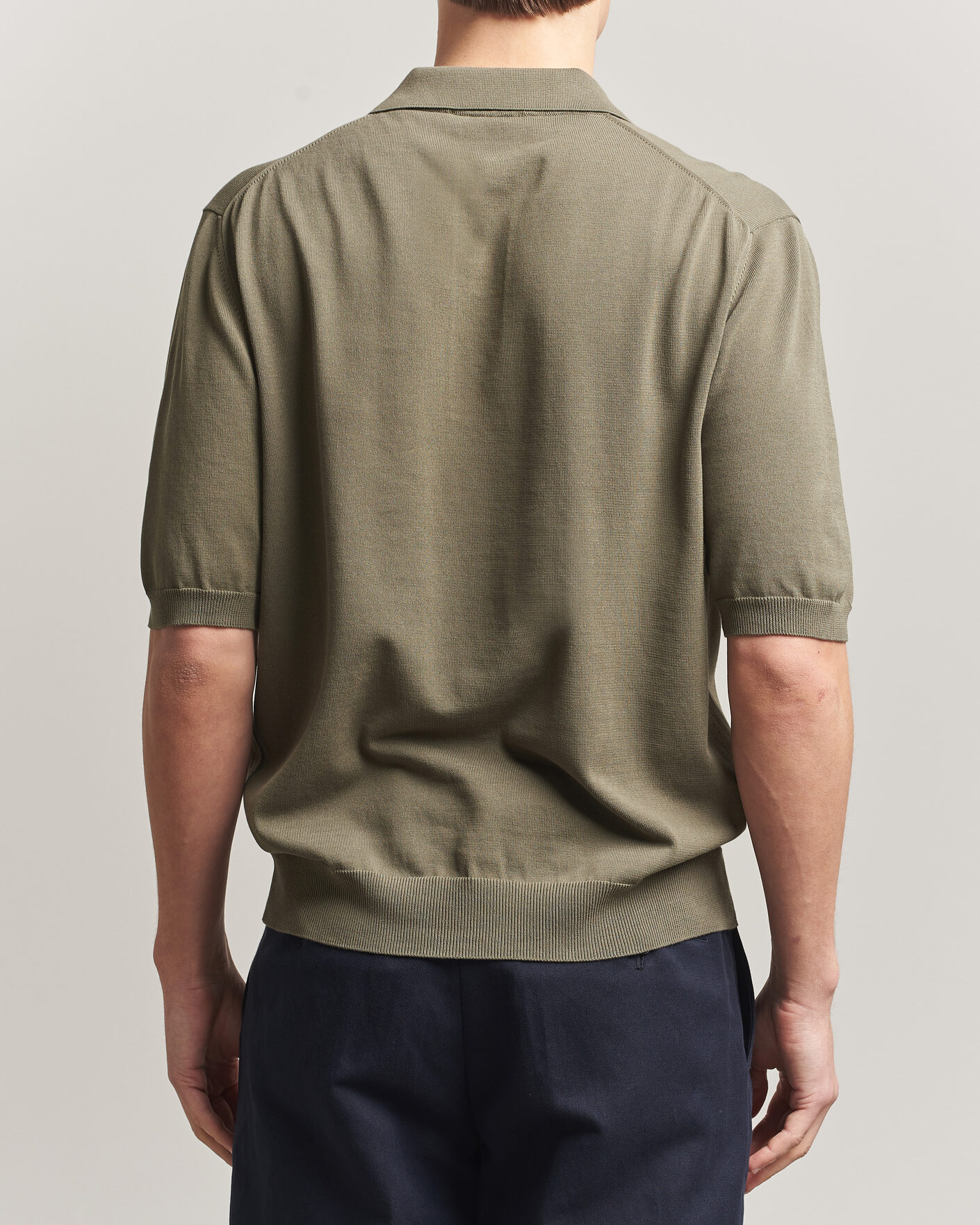 Hombres | Polos | Zanone | Knitted Cotton Polo Olive