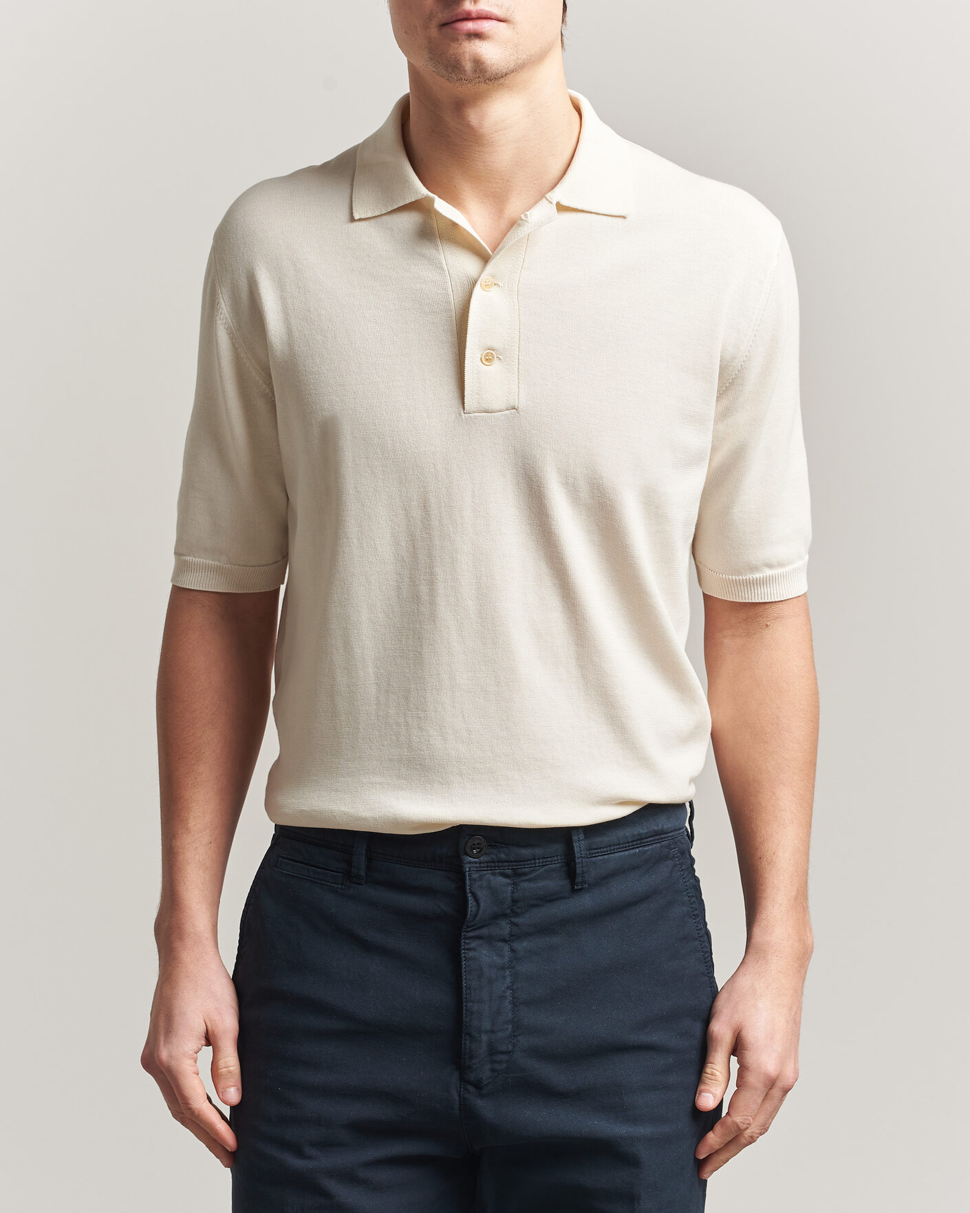Hombres | Polos | Zanone | Knitted Cotton Polo Off White