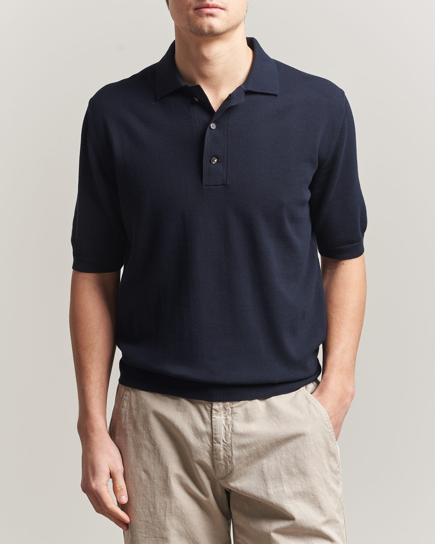 Hombres | Polos | Zanone | Knitted Cotton Polo Navy