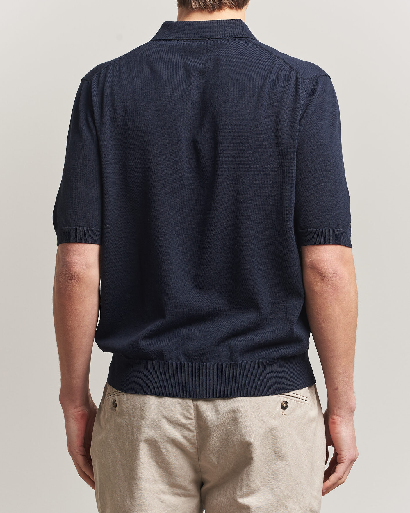 Hombres | Polos | Zanone | Knitted Cotton Polo Navy