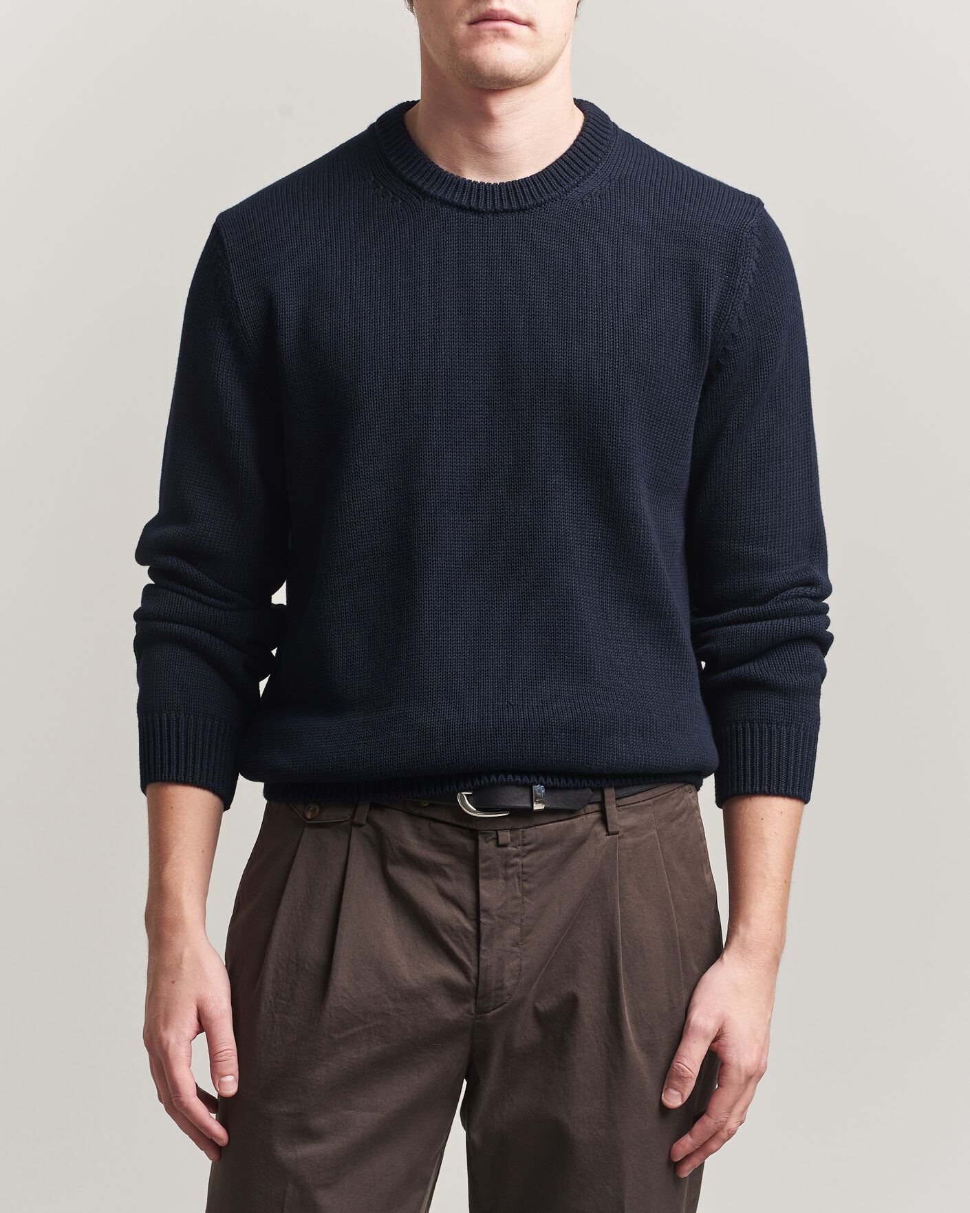 Hombres | Jerséis y prendas de punto | Zanone | Soft Cotton Crew Neck Sweater Navy