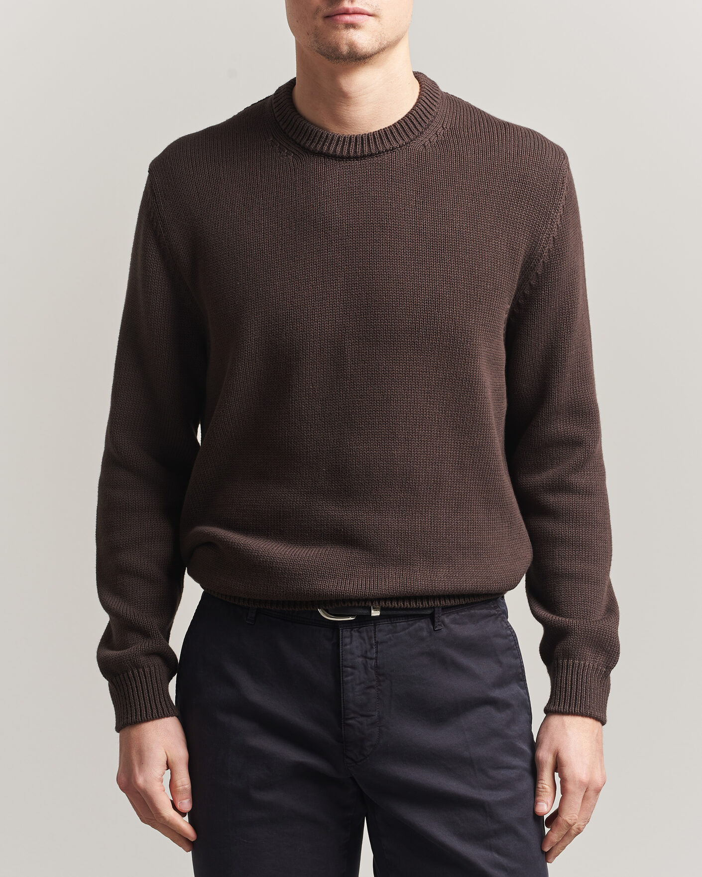Hombres | Jerséis y prendas de punto | Zanone | Soft Cotton Crew Neck Sweater Chocolate