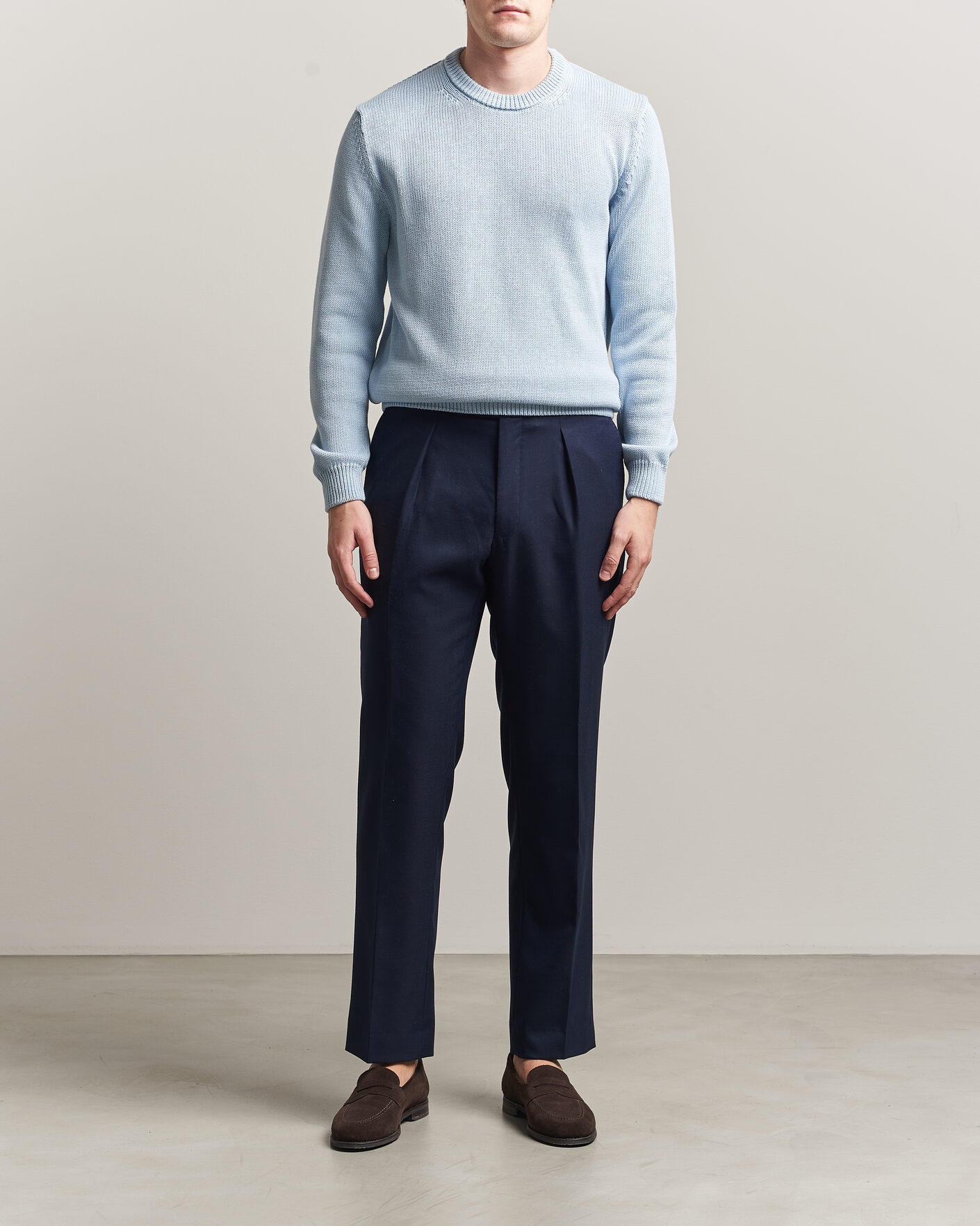 Hombres | Jerséis y prendas de punto | Zanone | Soft Cotton Crew Neck Sweater Sky Blue